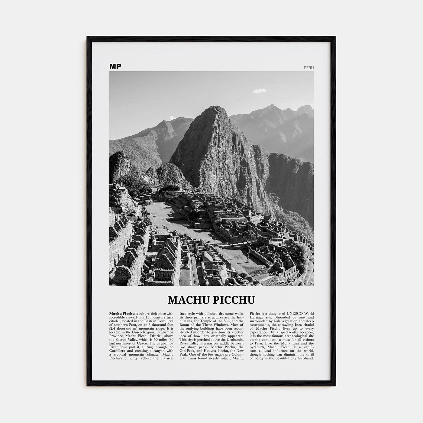 Machu Picchu Travel B&W Poster