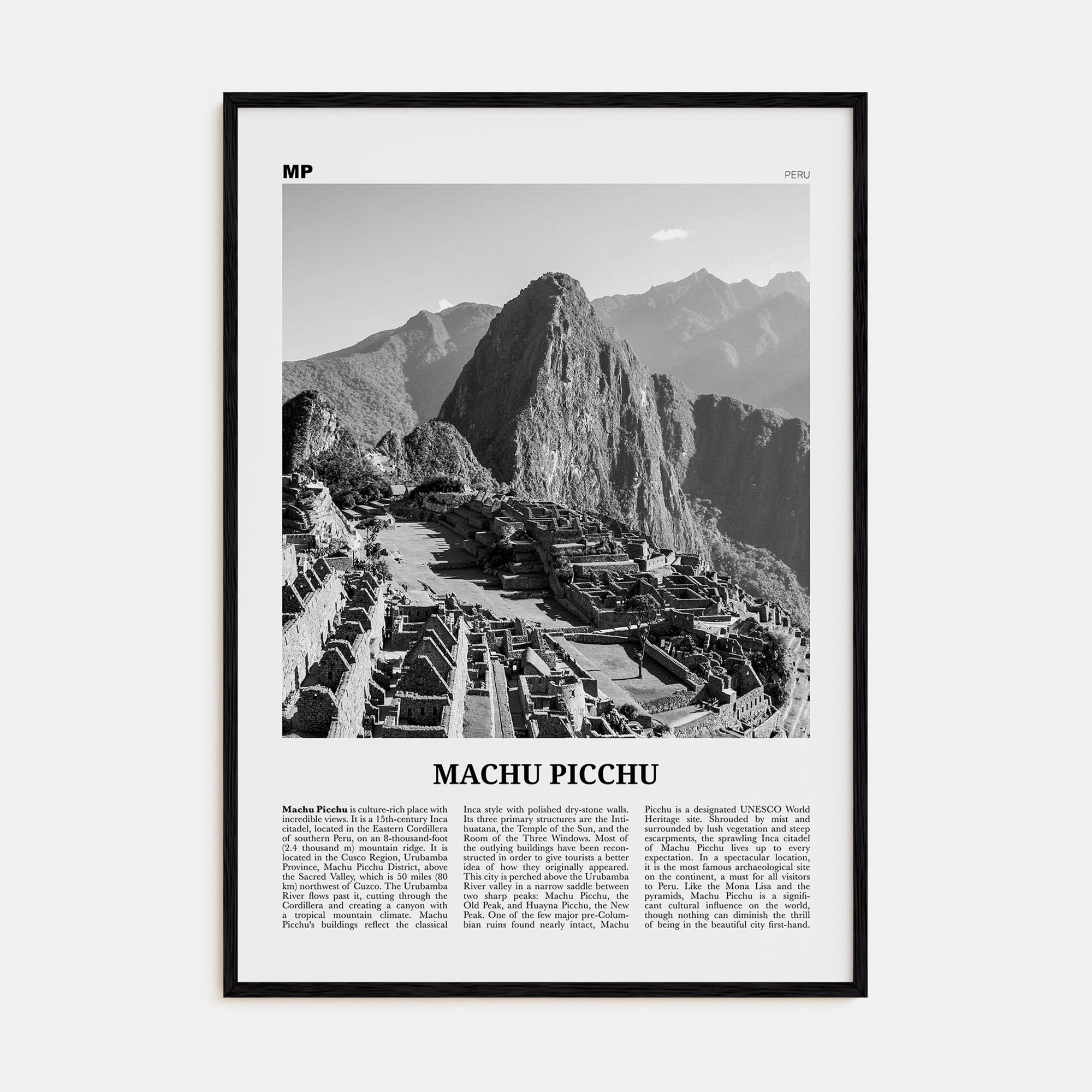 Machu Picchu Travel B&W Poster