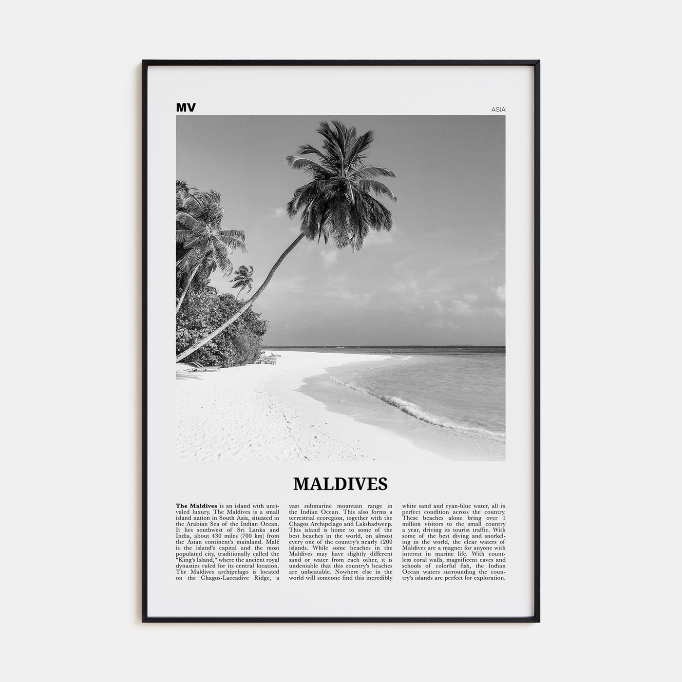 Maldives Travel B&W No 1 Poster