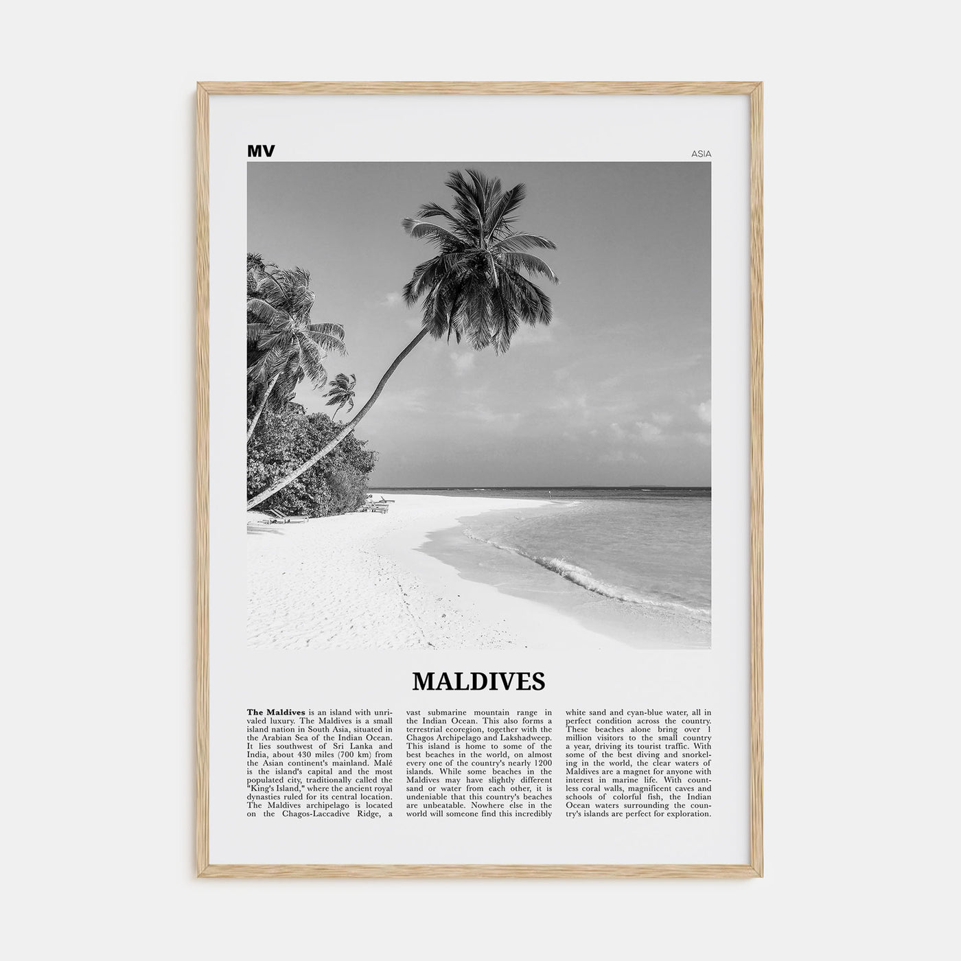 Maldives Travel B&W No 1 Poster