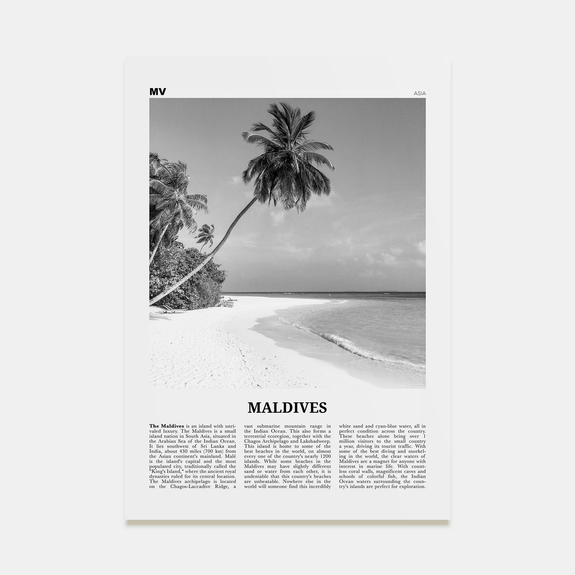 Maldives Travel B&W No 1 Poster