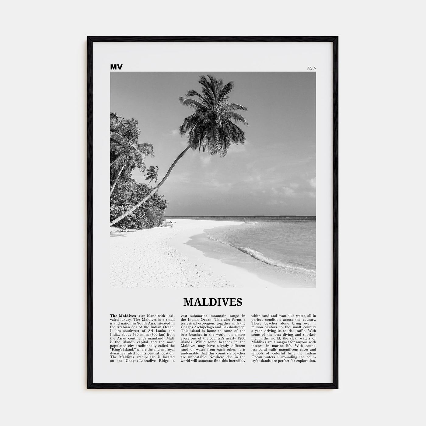 Maldives Travel B&W No 1 Poster