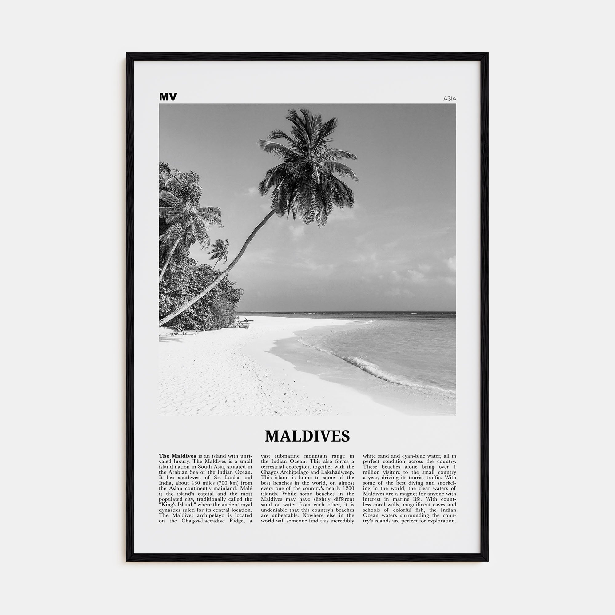 Maldives Travel B&W No 1 Poster