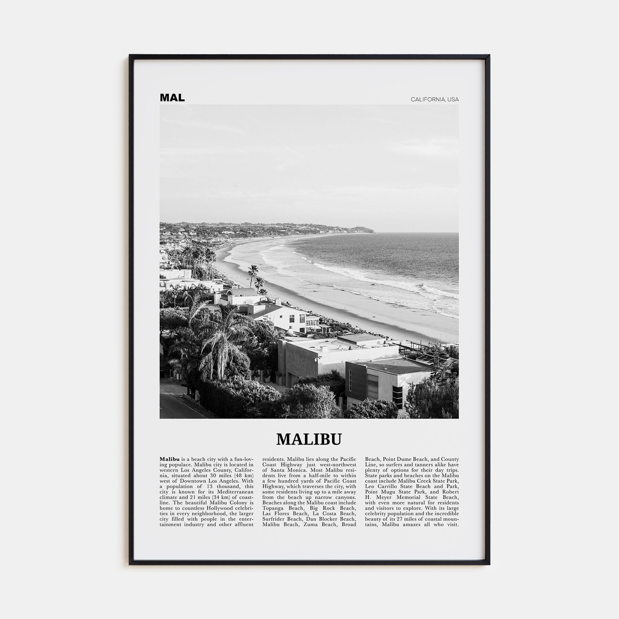Malibu Travel B&W No 2 Poster