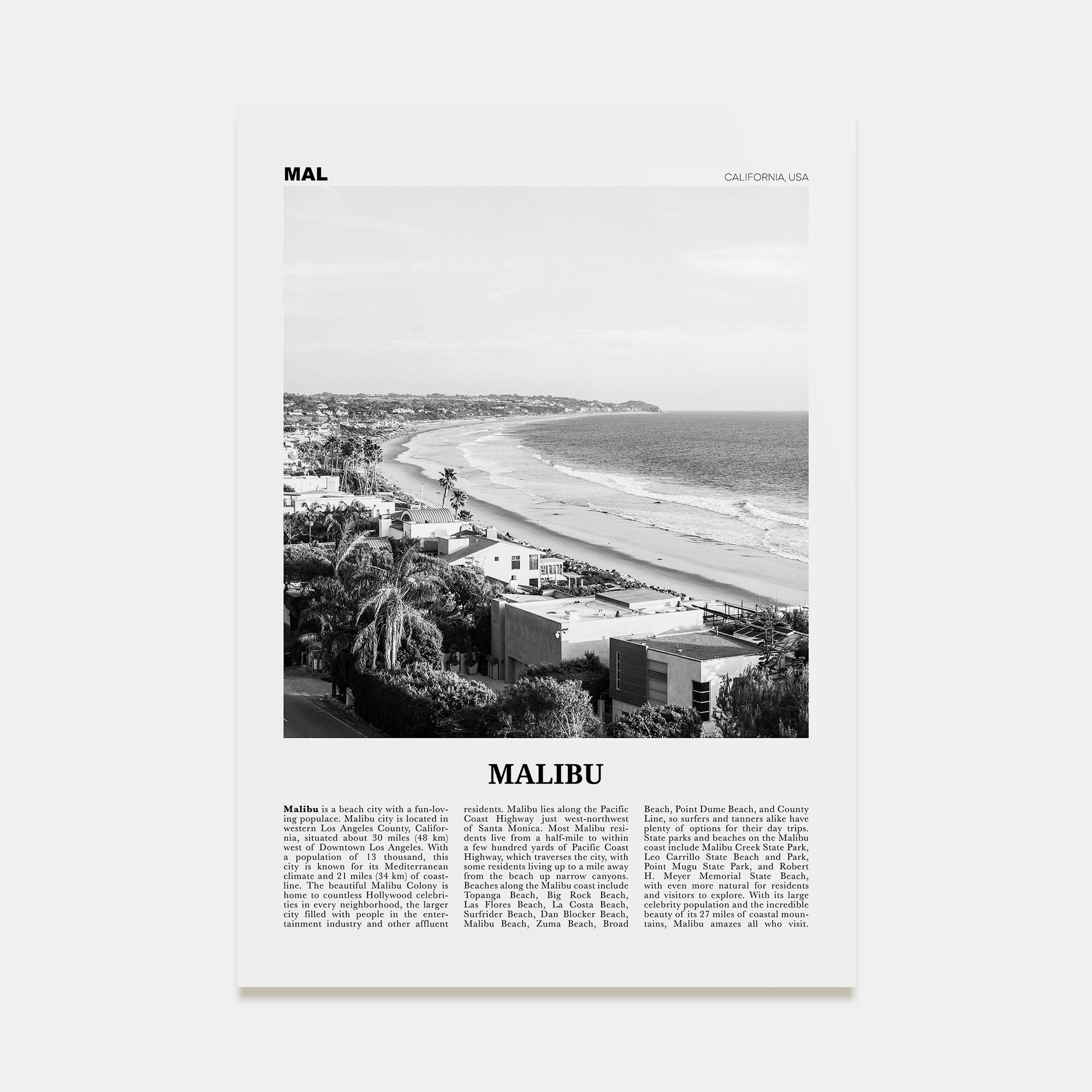 Malibu Travel B&W No 2 Poster