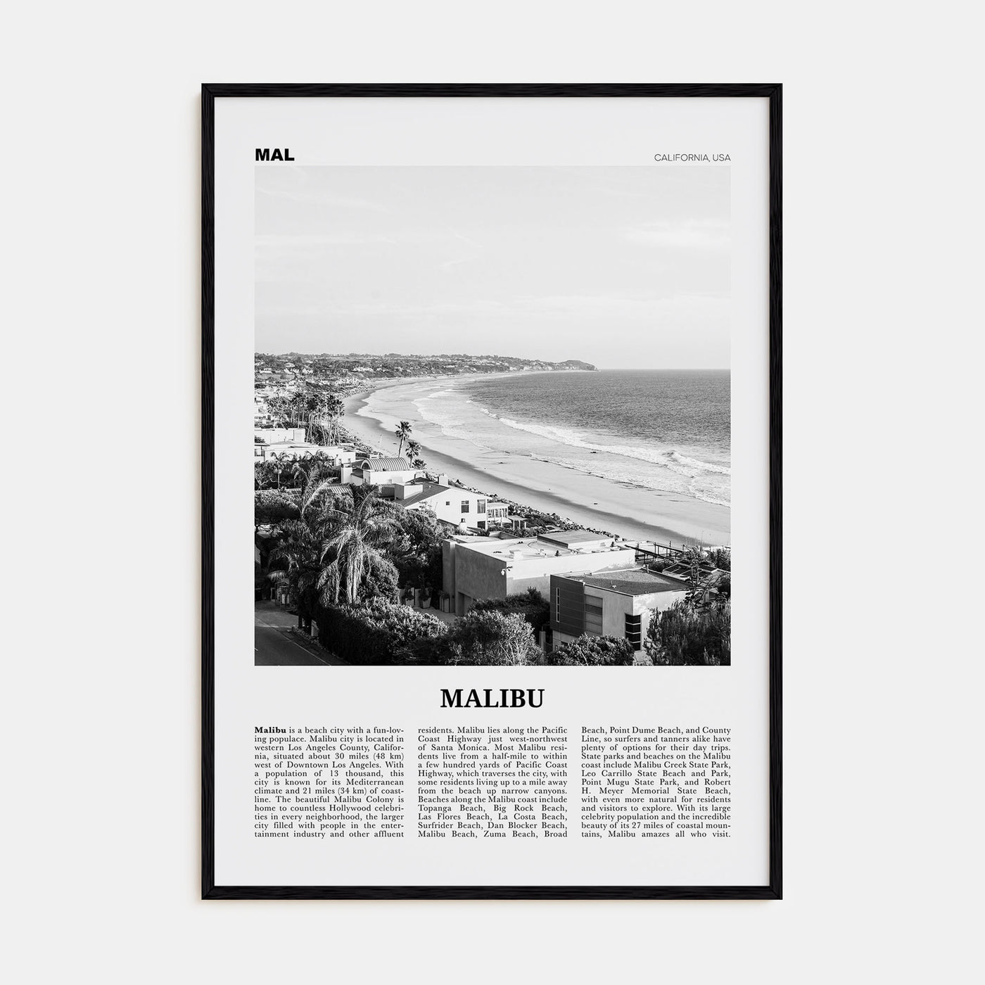 Malibu Travel B&W No 2 Poster