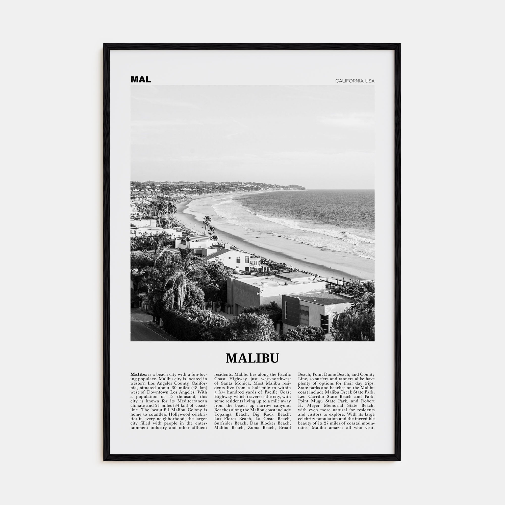 Malibu Travel B&W No 2 Poster