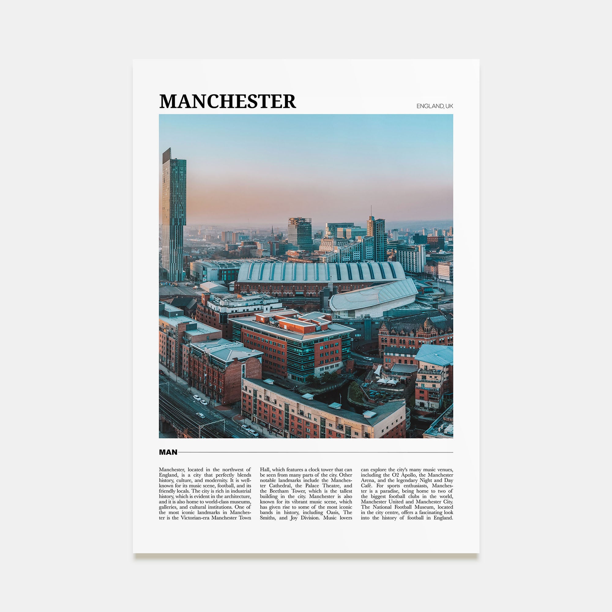 Manchester, England Travel Color Poster