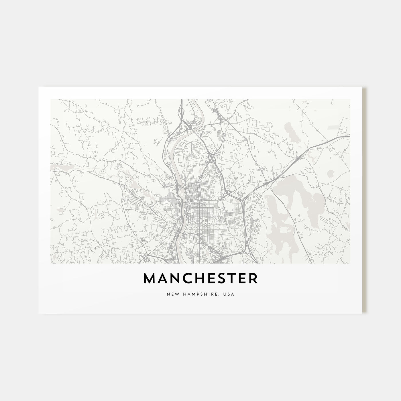 Manchester, New Hampshire Map Landscape Poster