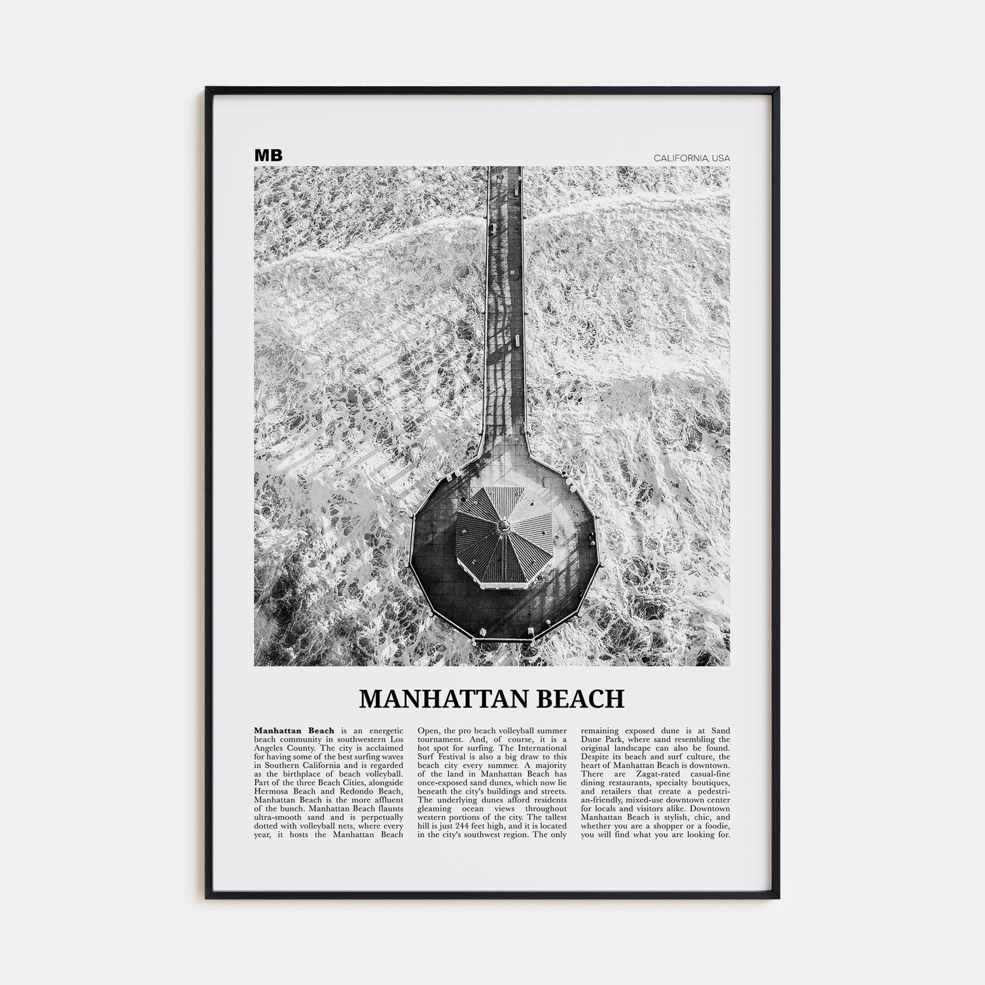 Manhattan Beach Travel B&W Poster