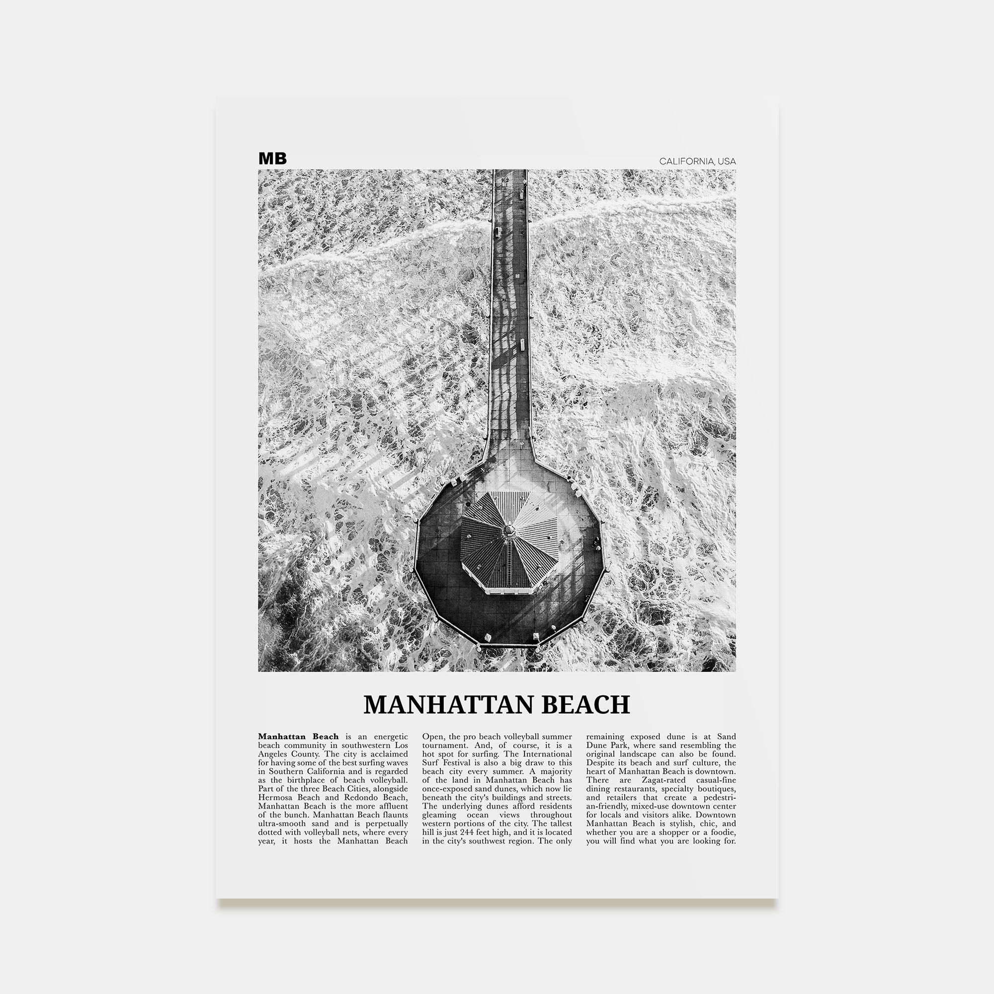 Manhattan Beach Travel B&W Poster