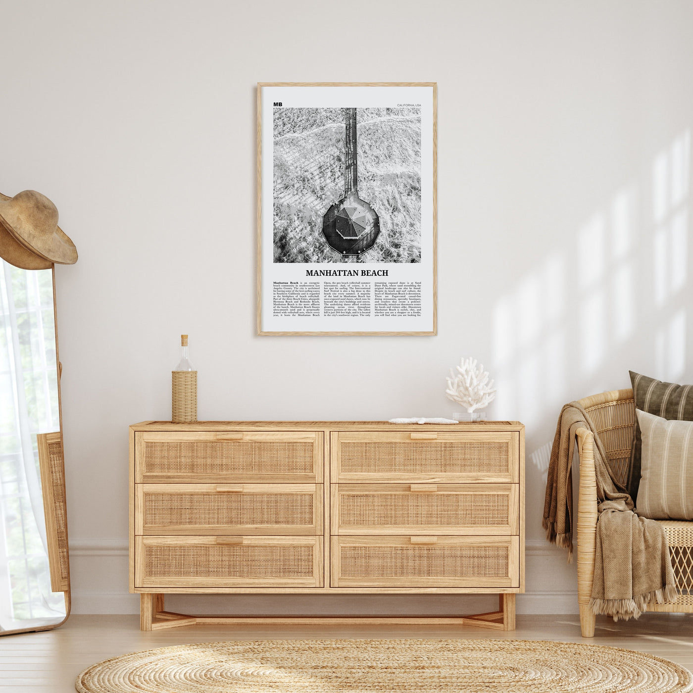 Manhattan Beach Travel B&W Poster