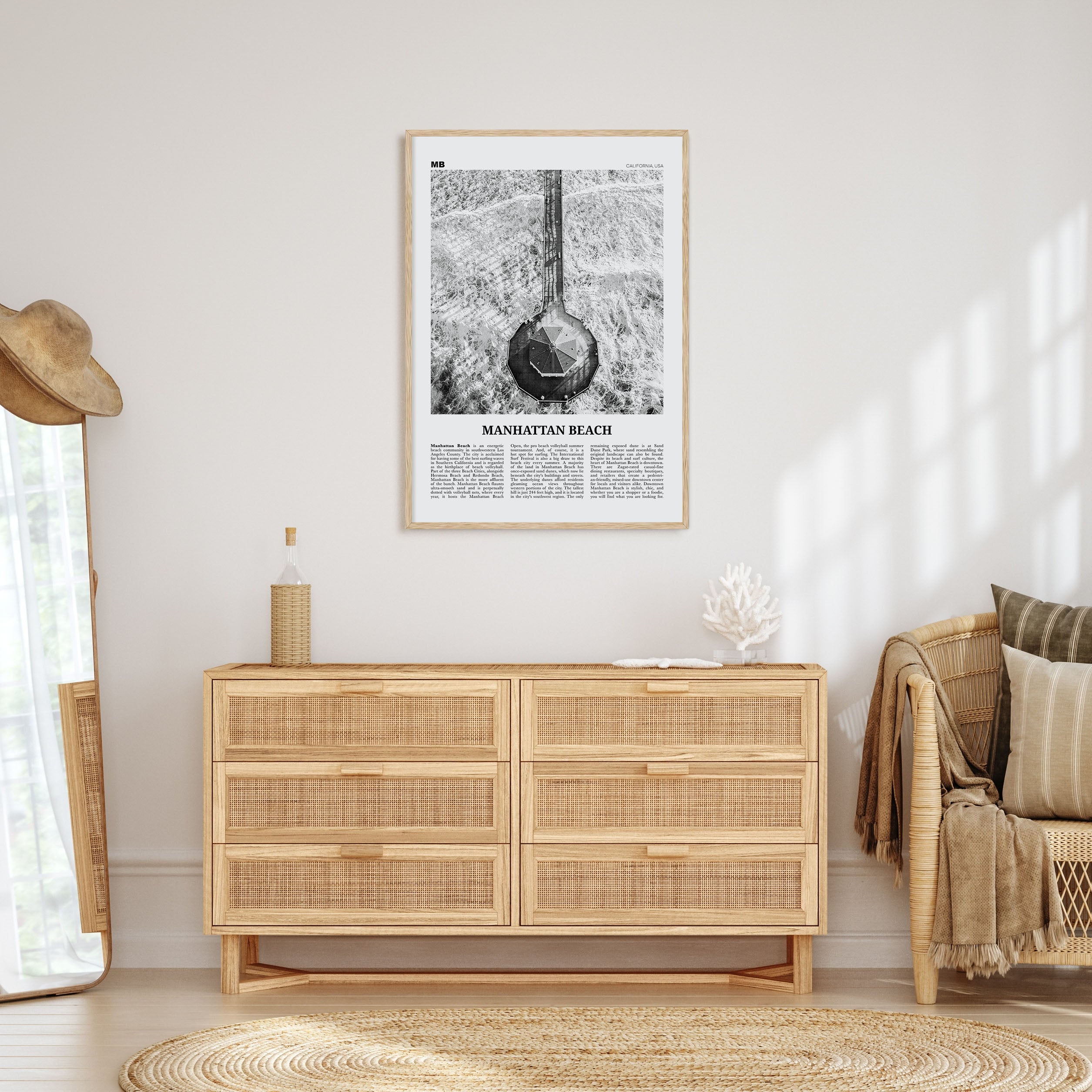 Manhattan Beach Travel B&W Poster