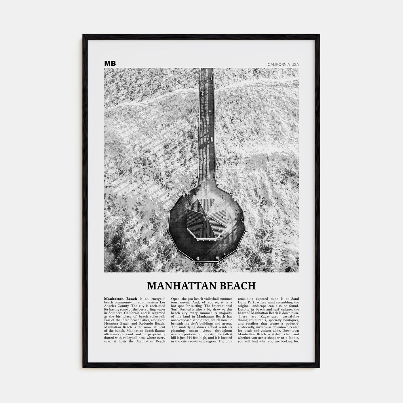 Manhattan Beach Travel B&W Poster