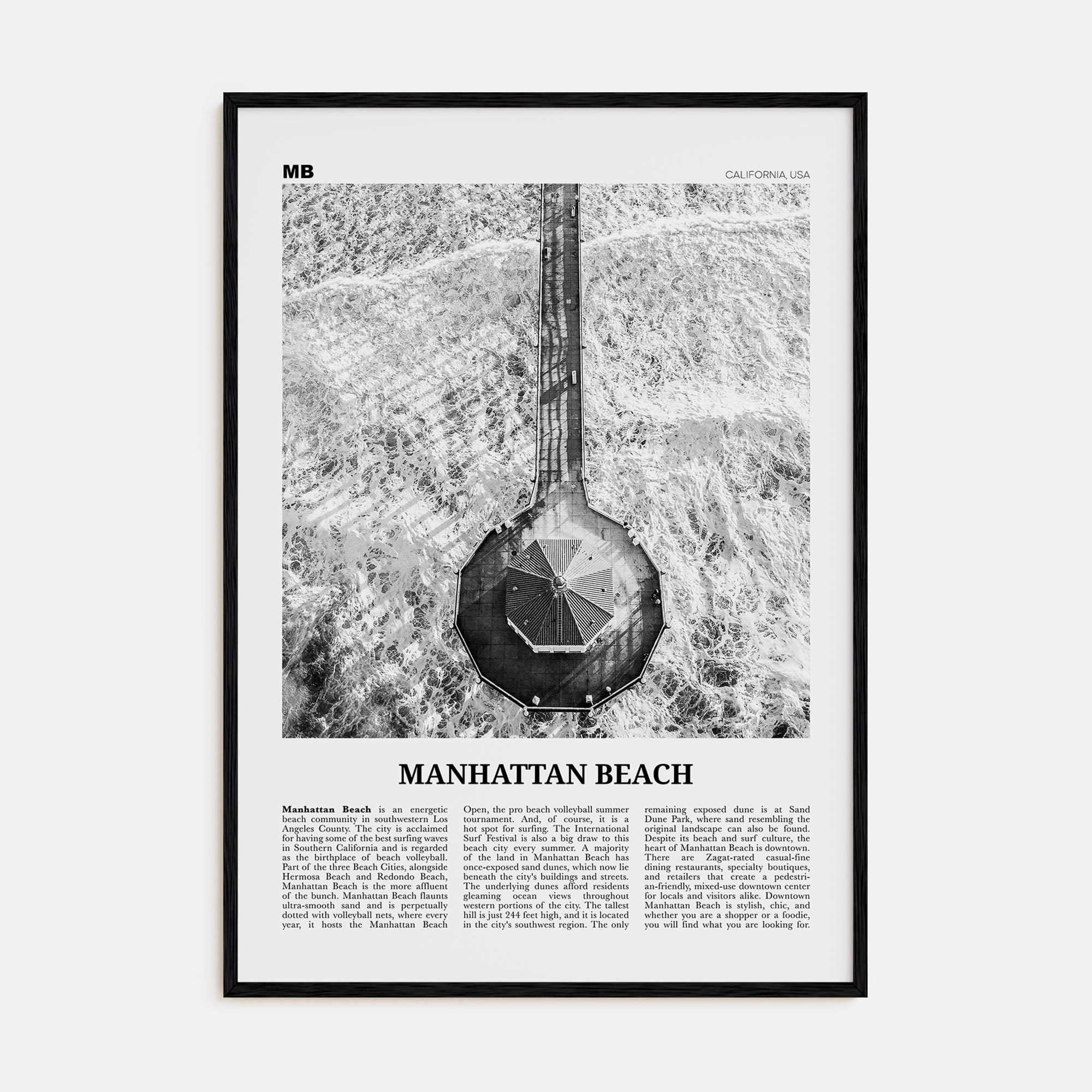 Manhattan Beach Travel B&W Poster