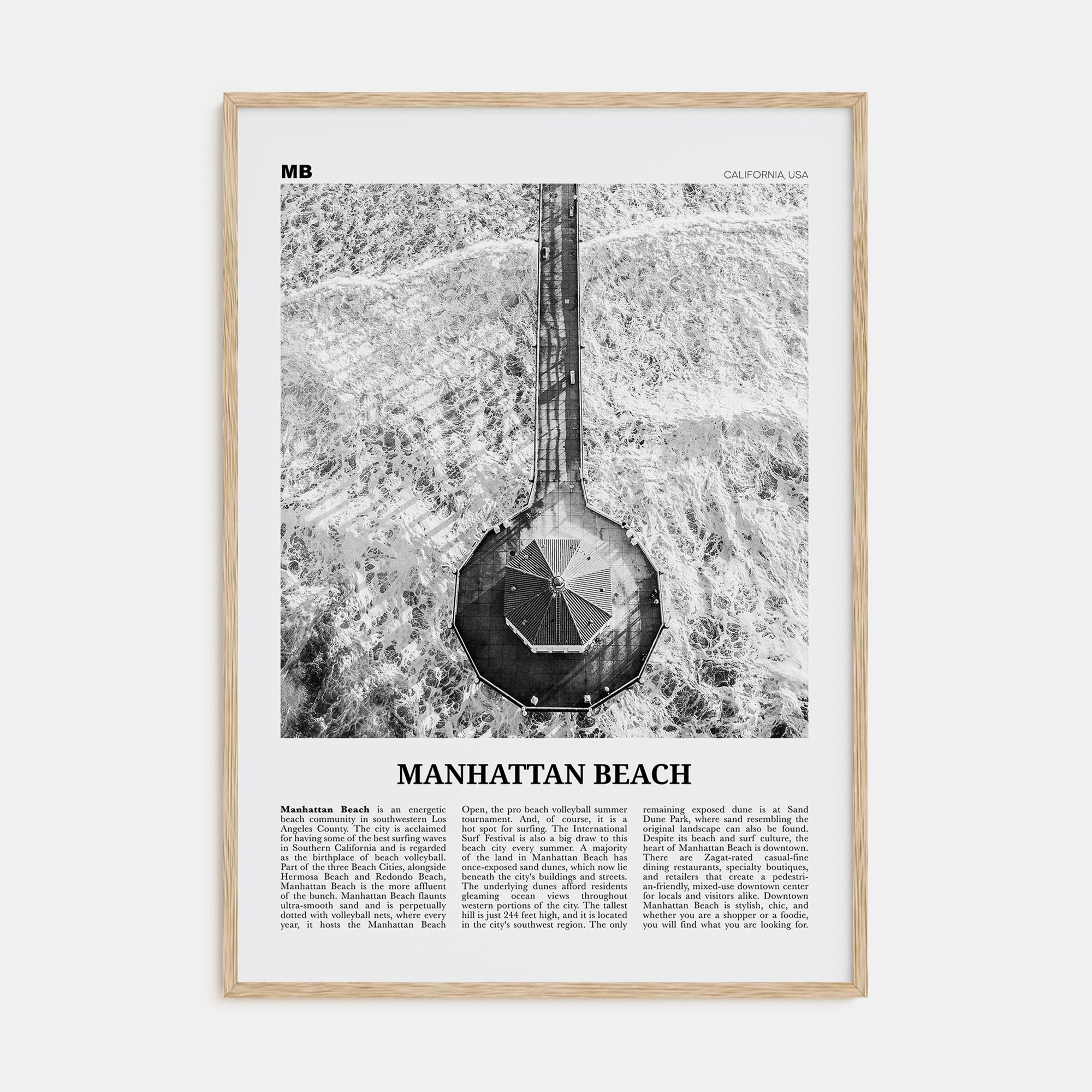 Manhattan Beach Travel B&W Poster