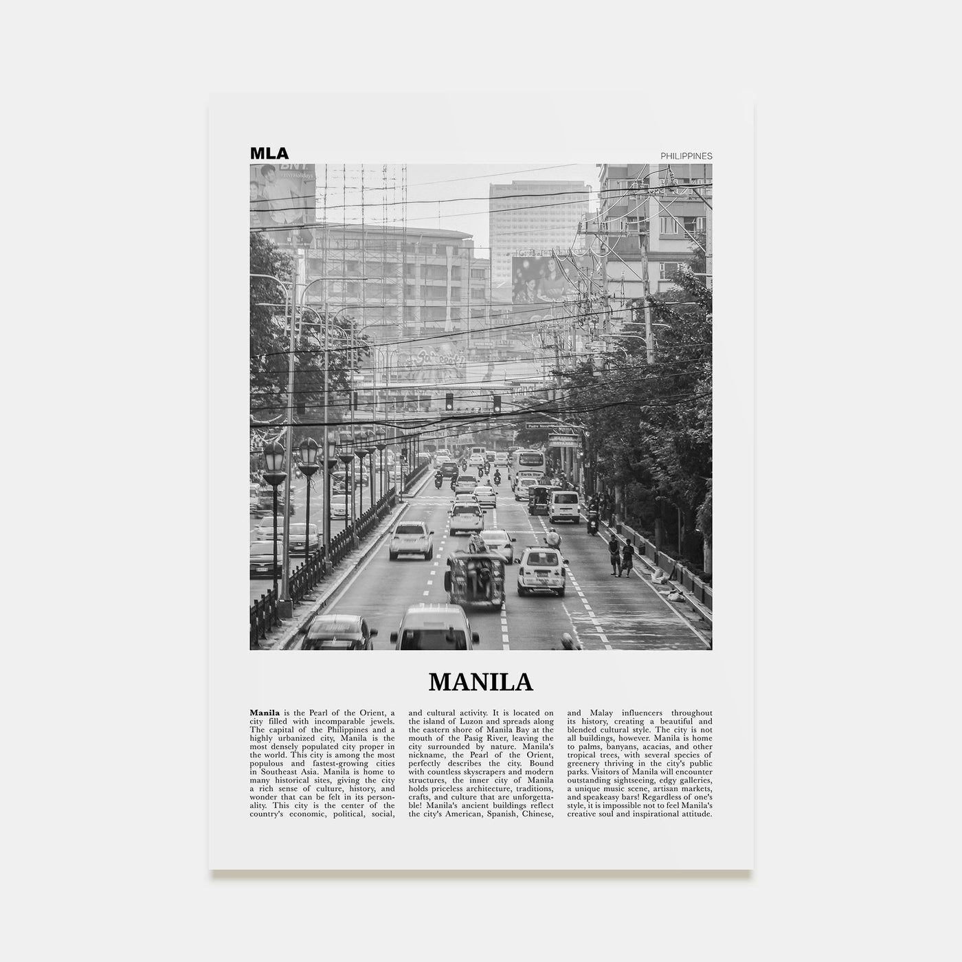 Manila Travel B&W No 1 Poster