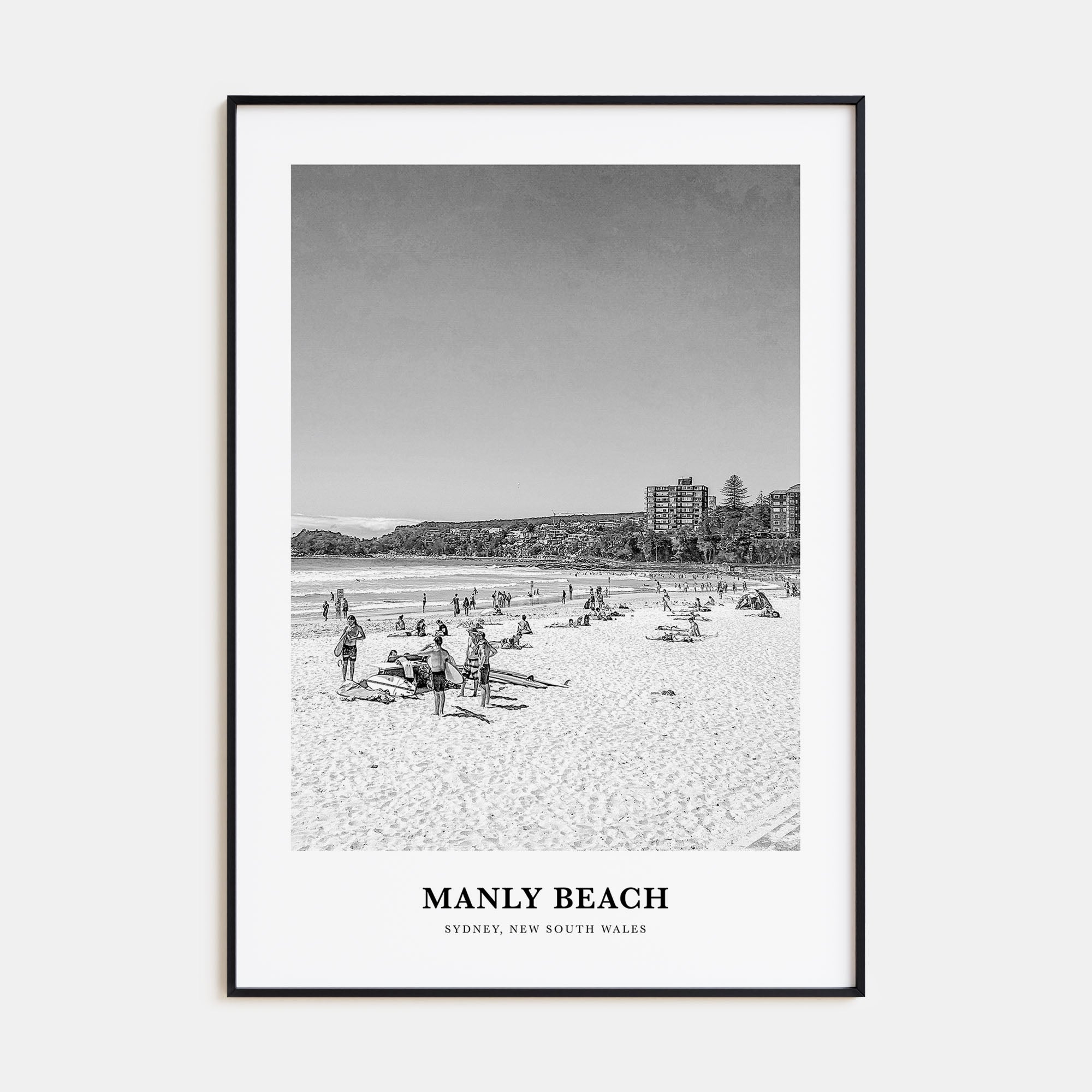 Manly Beach Portrait B&W Poster