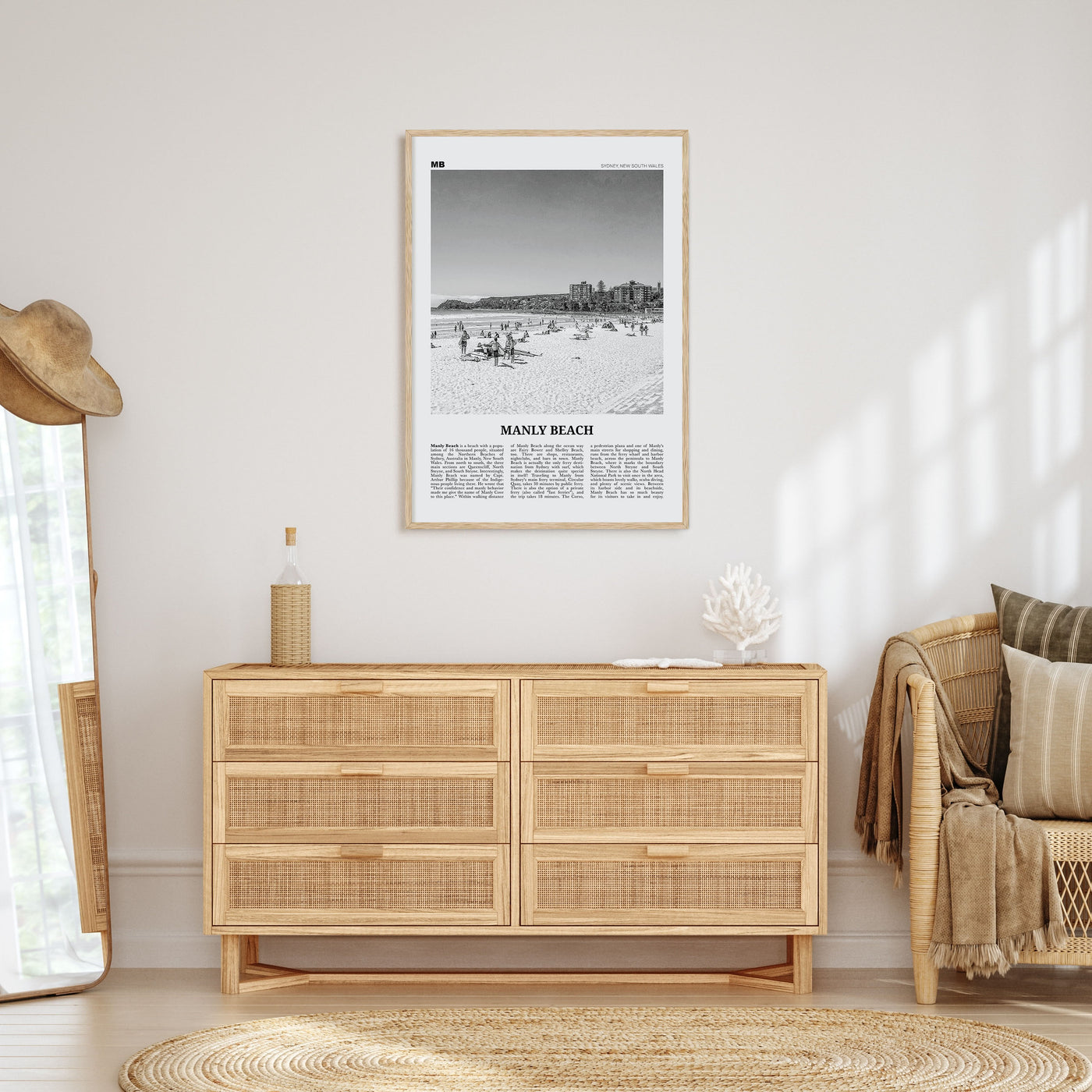 Manly Beach Travel B&W Poster