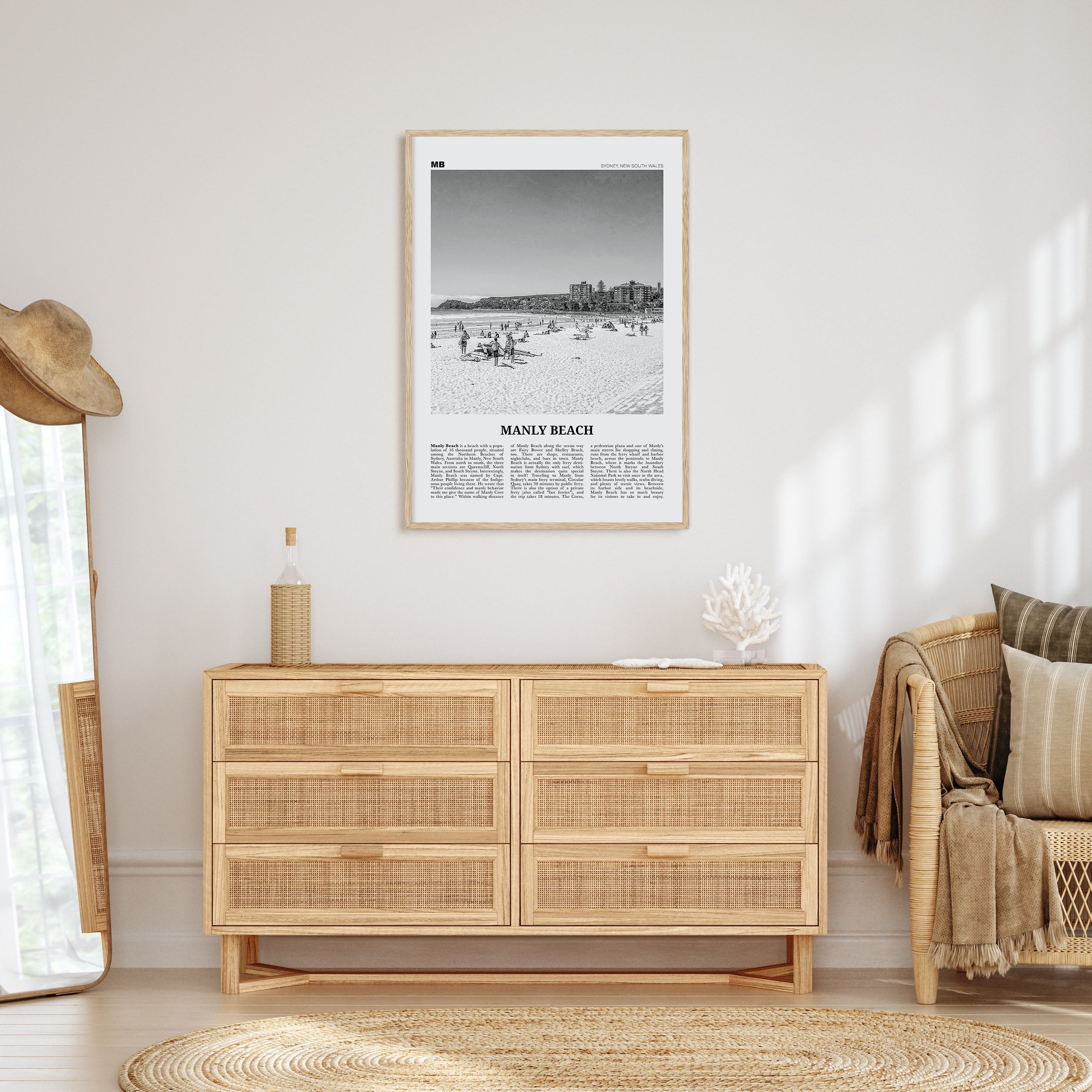 Manly Beach Travel B&W Poster