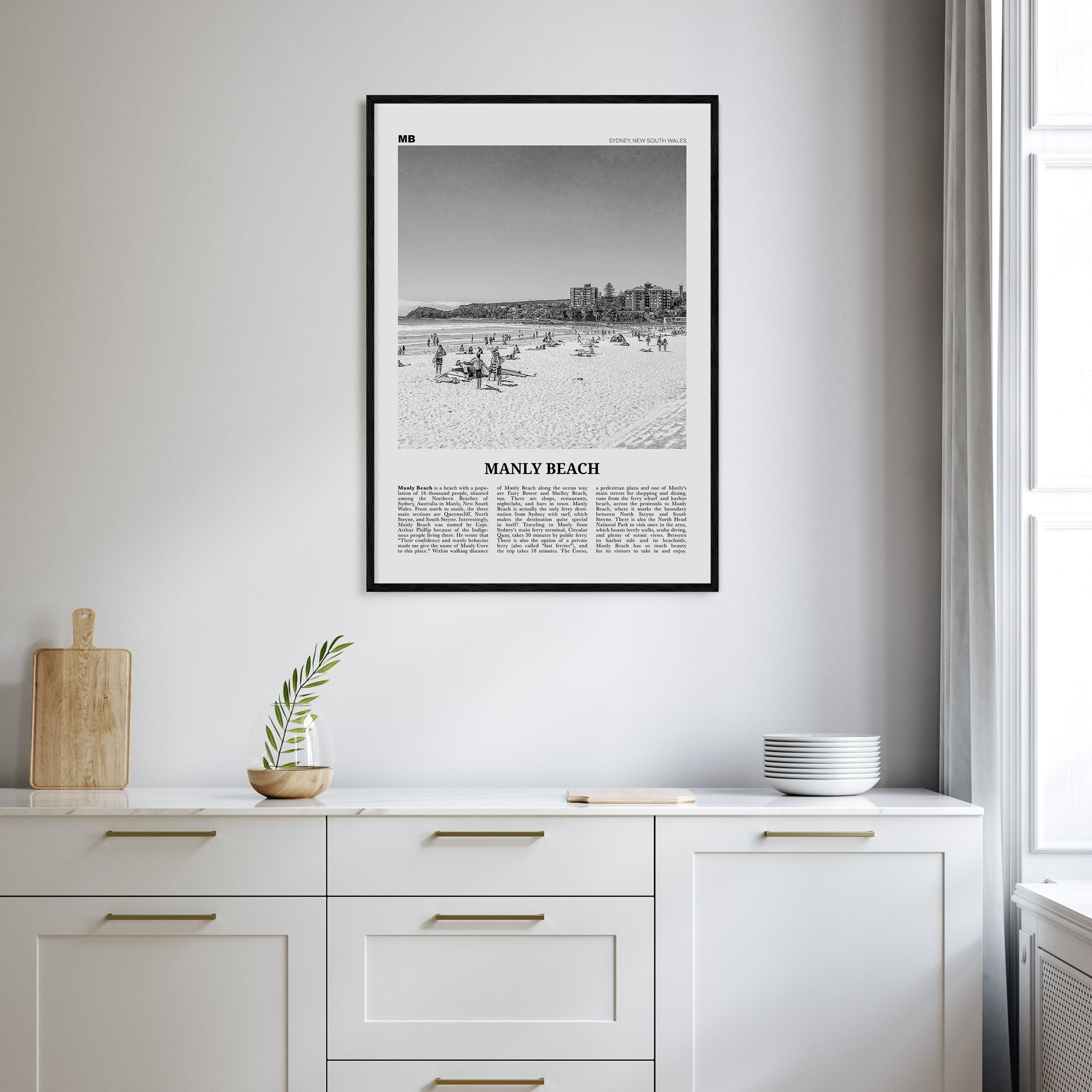 Manly Beach Travel B&W Poster
