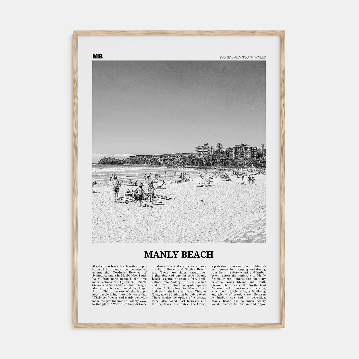 Manly Beach Travel B&W Poster