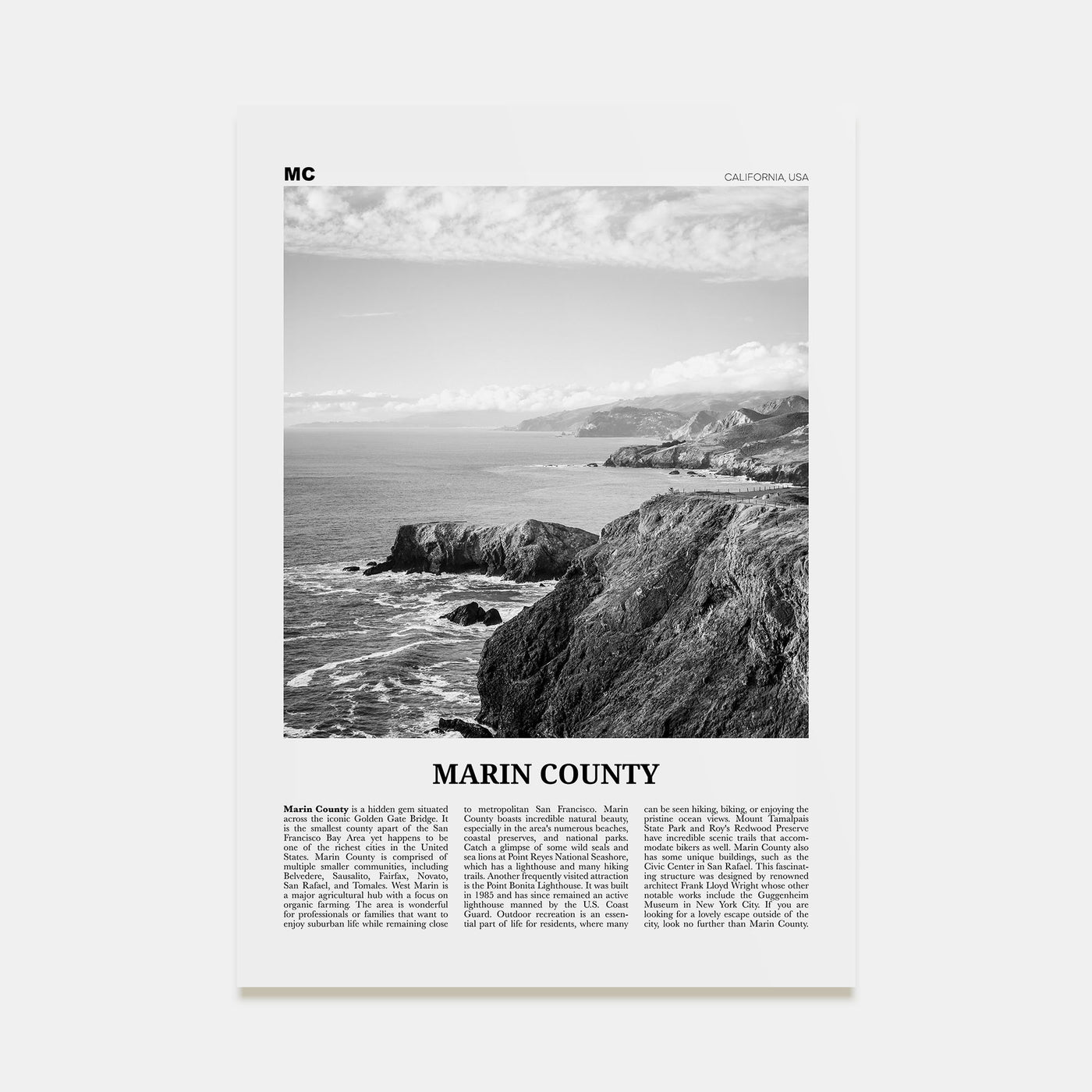 Marin County Travel B&W Poster