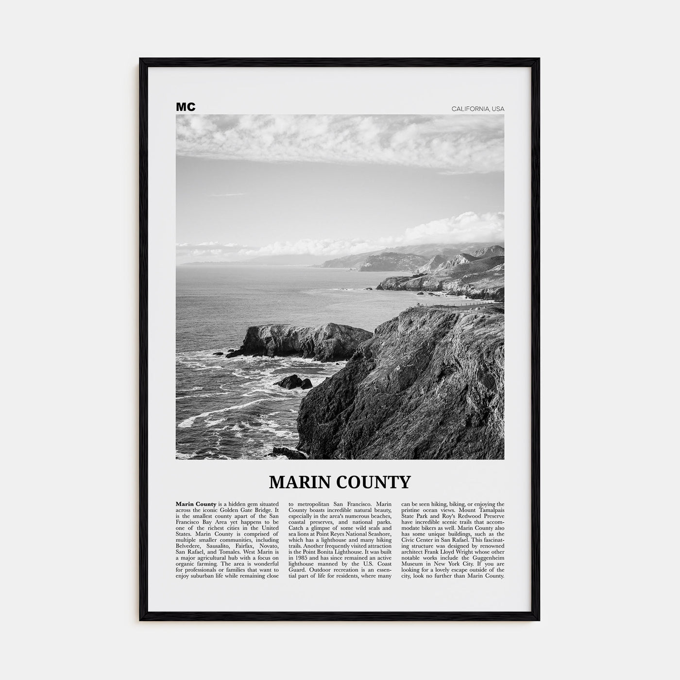 Marin County Travel B&W Poster