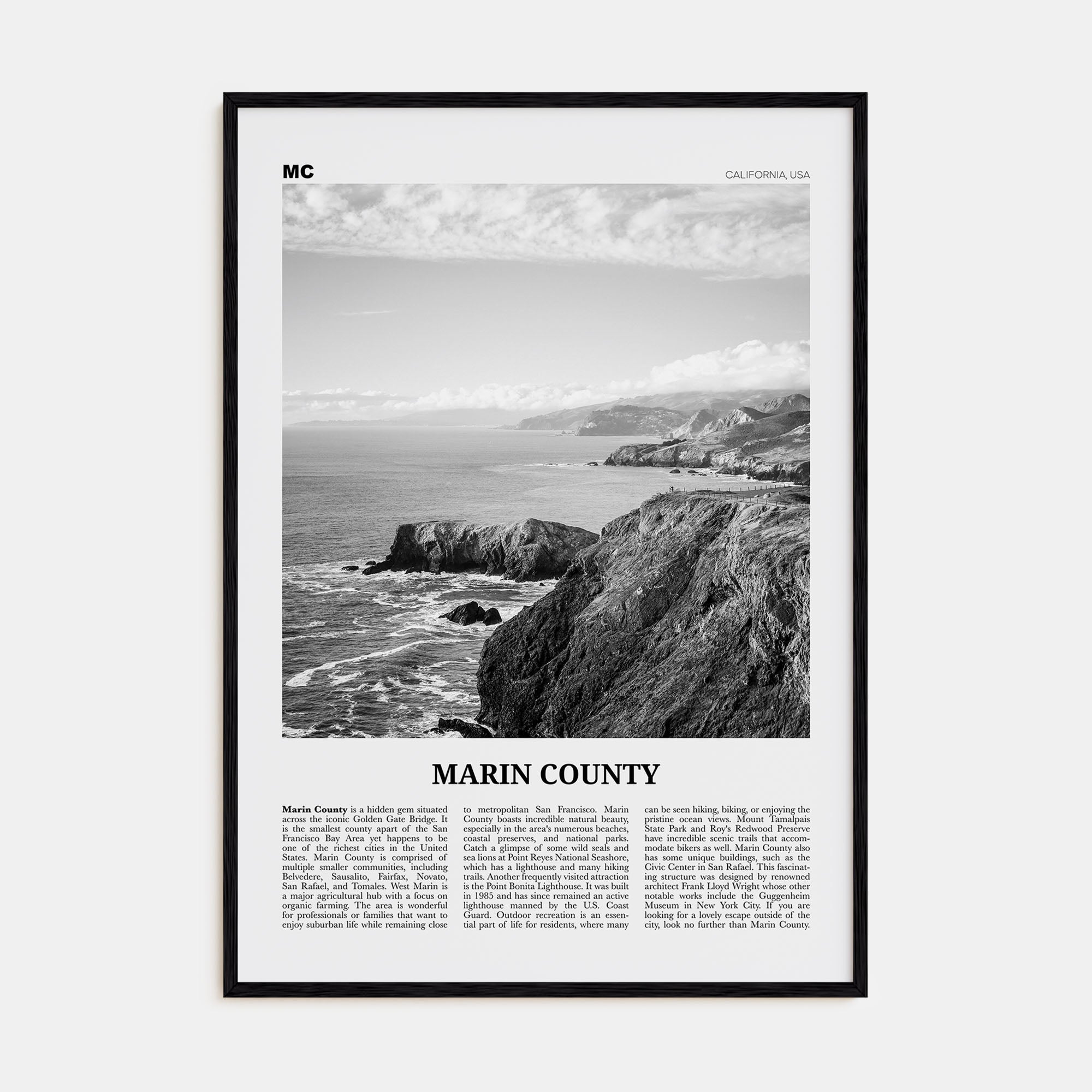 Marin County Travel B&W Poster