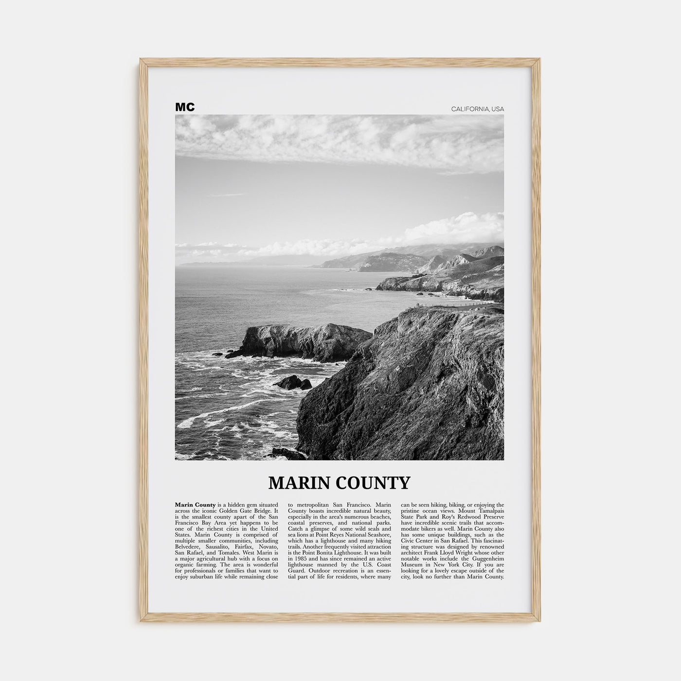 Marin County Travel B&W Poster