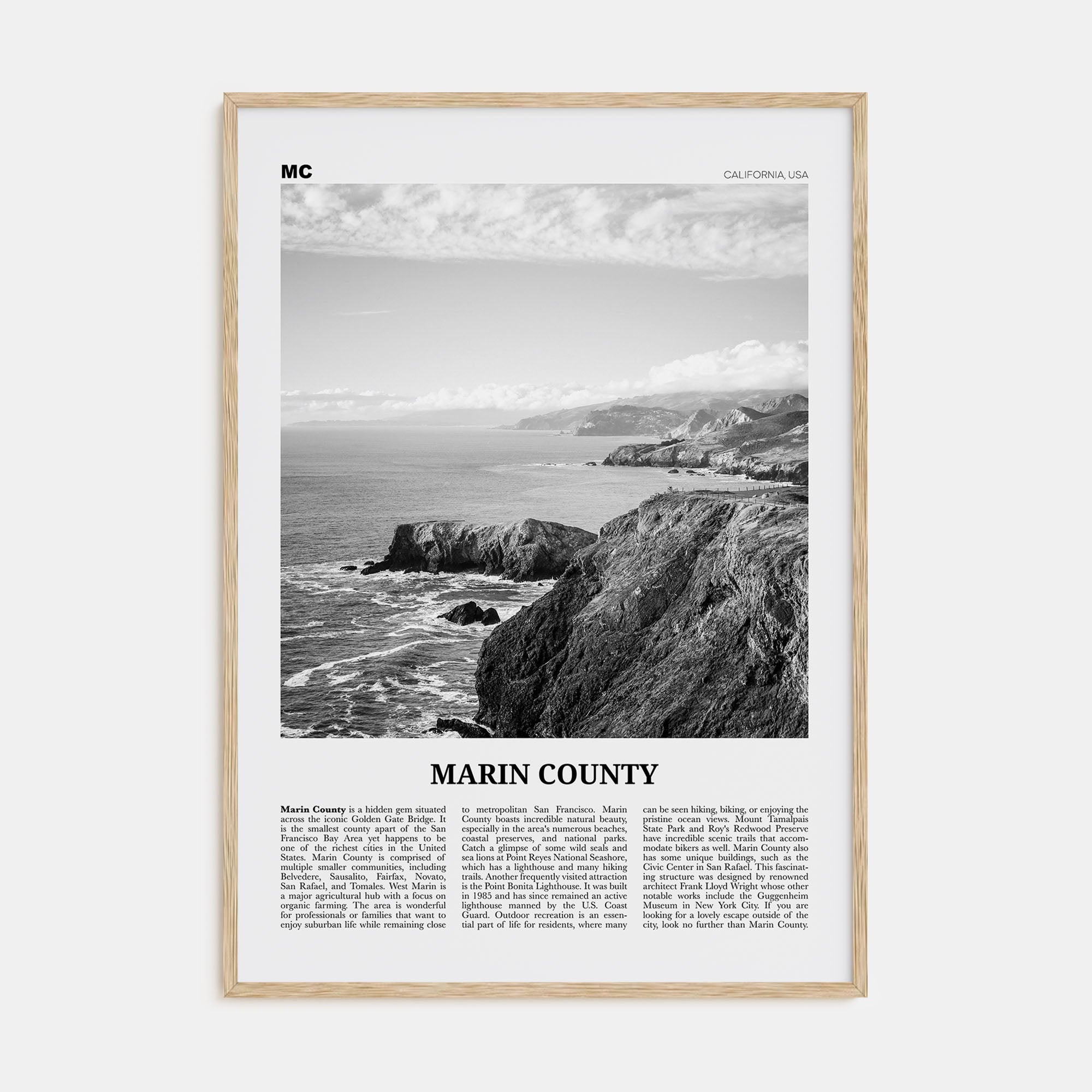 Marin County Travel B&W Poster