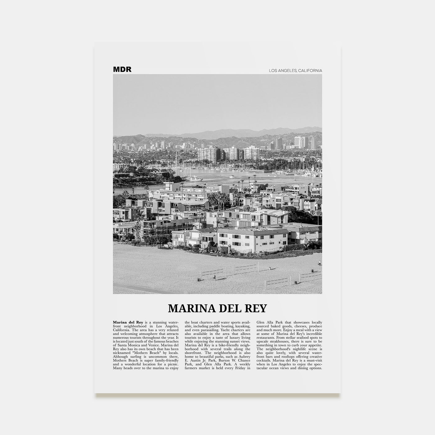 Marina Del Rey Travel B&W Poster
