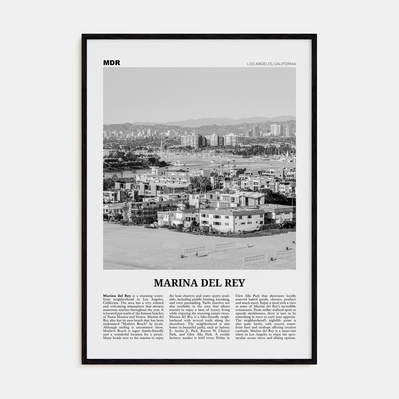Marina Del Rey Travel B&W Poster