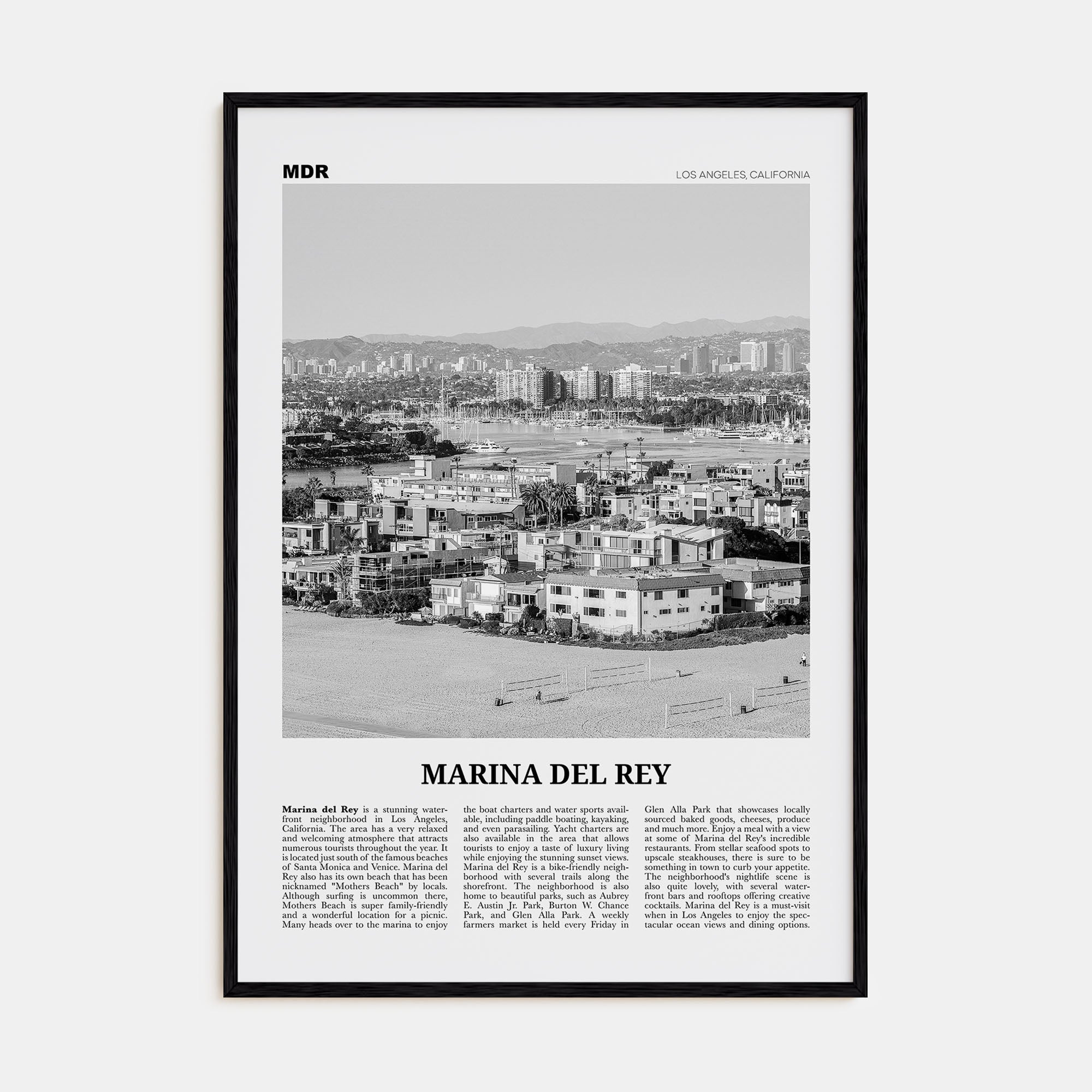 Marina Del Rey Travel B&W Poster