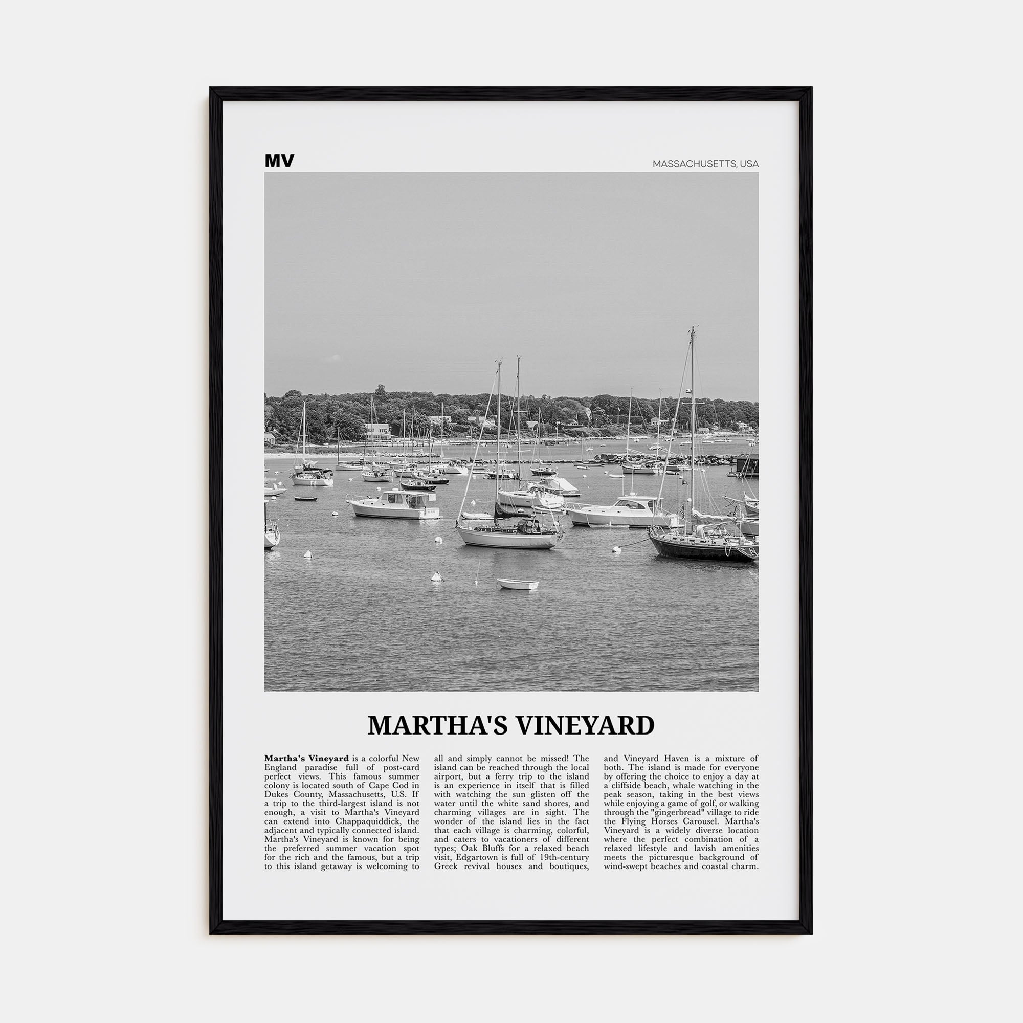 Martha's Vineyard Travel B&W Poster