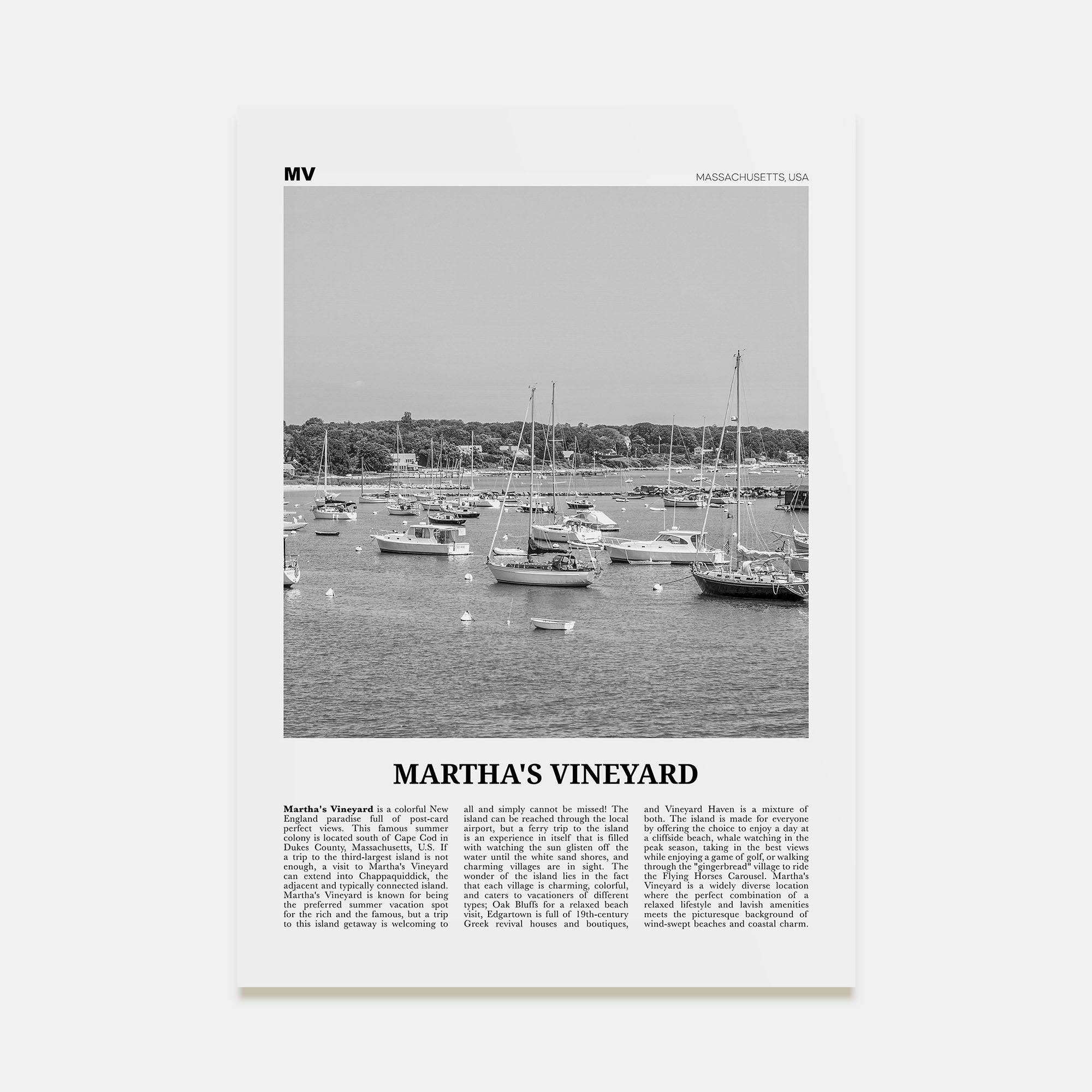 Martha's Vineyard Travel B&W Poster