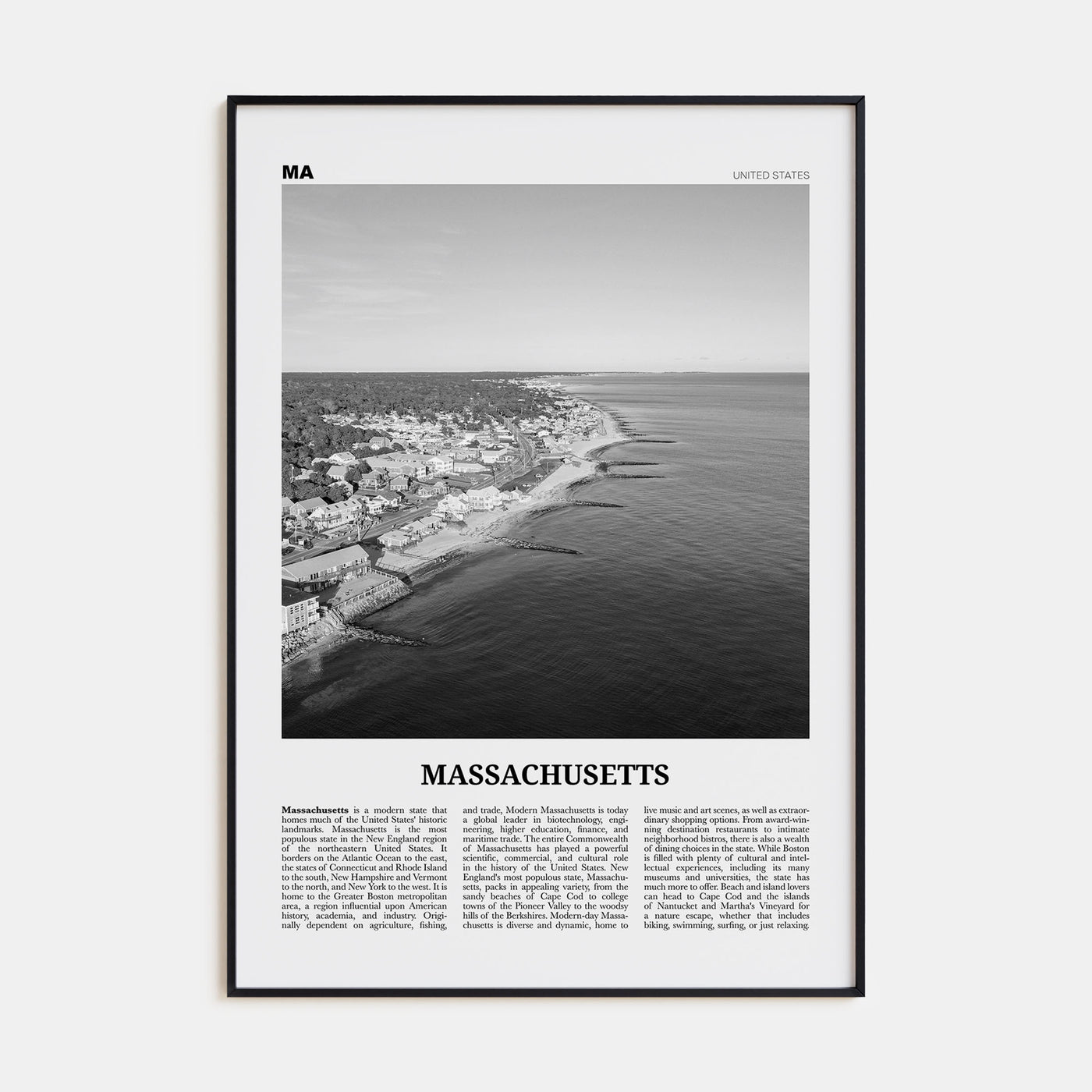Massachusetts Travel B&W No 1 Poster