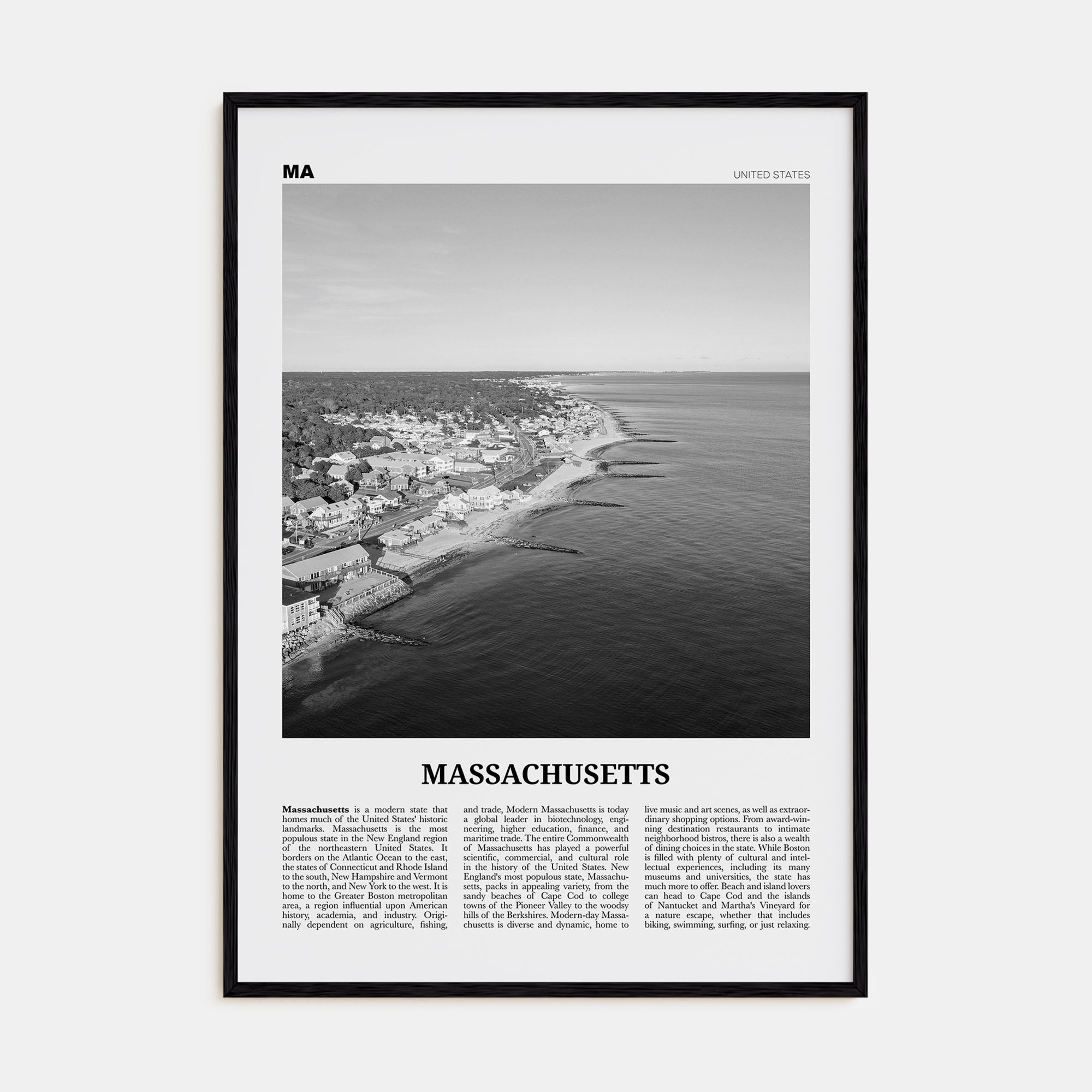 Massachusetts Travel B&W No 1 Poster