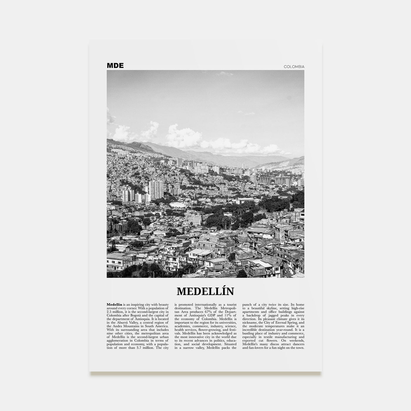 Medellín Travel B&W No 1 Poster
