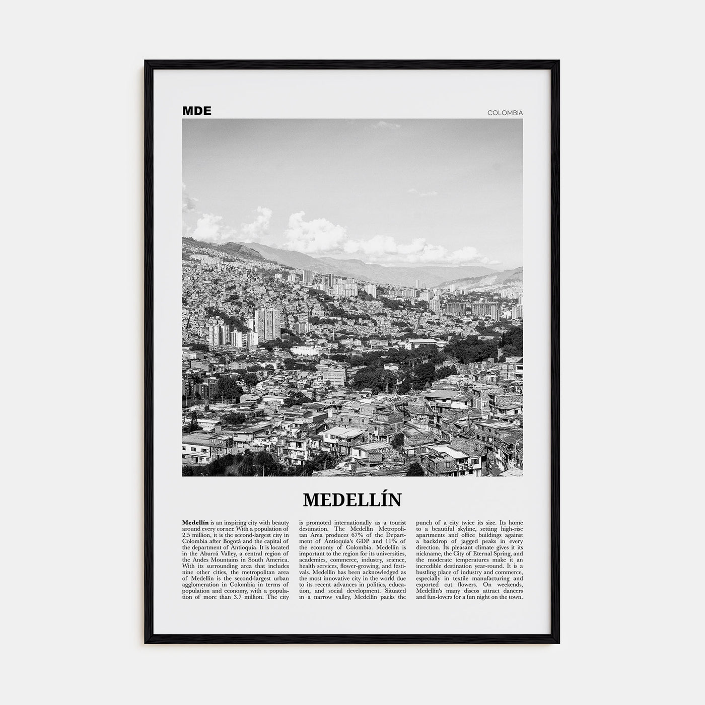 Medellín Travel B&W No 1 Poster