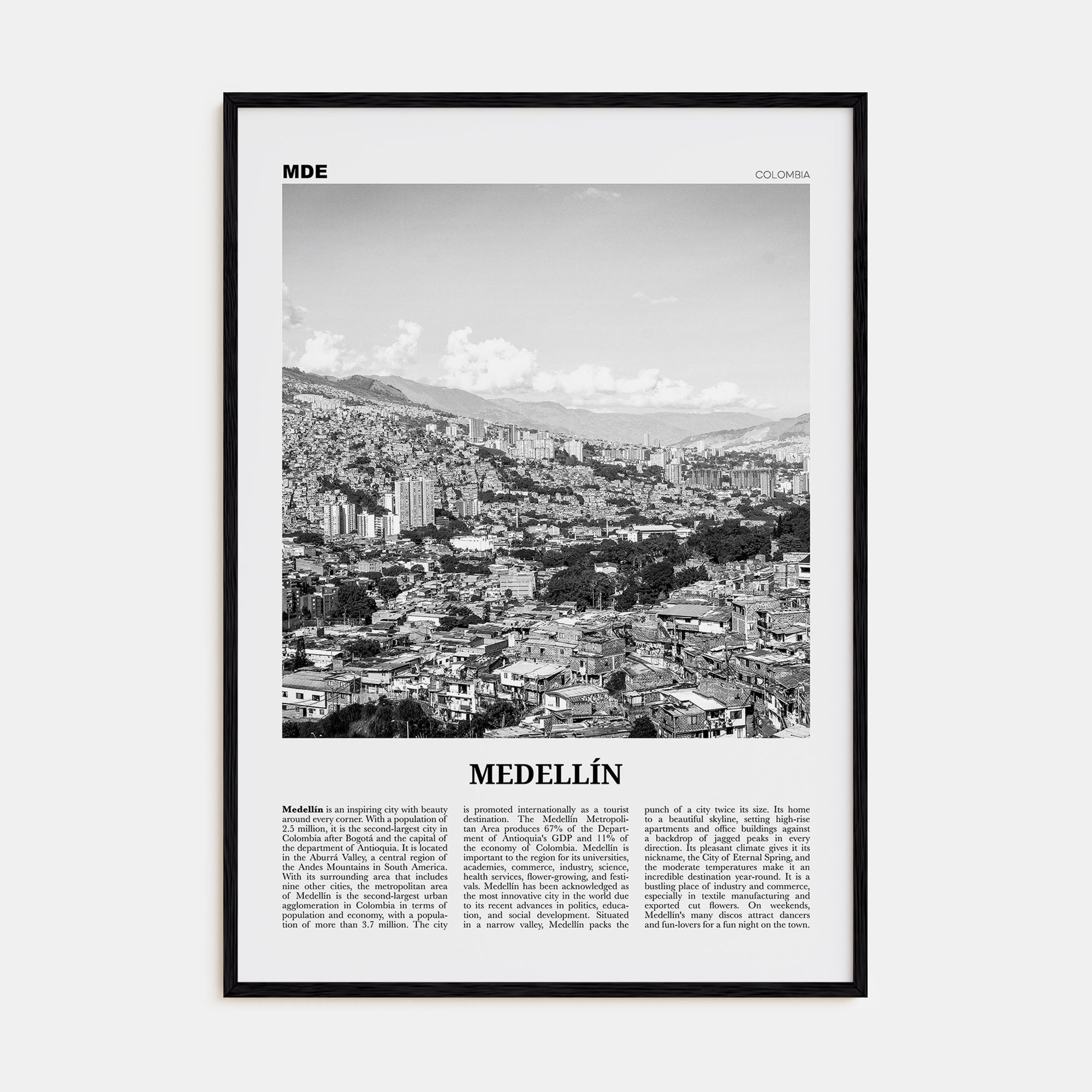 Medellín Travel B&W No 1 Poster