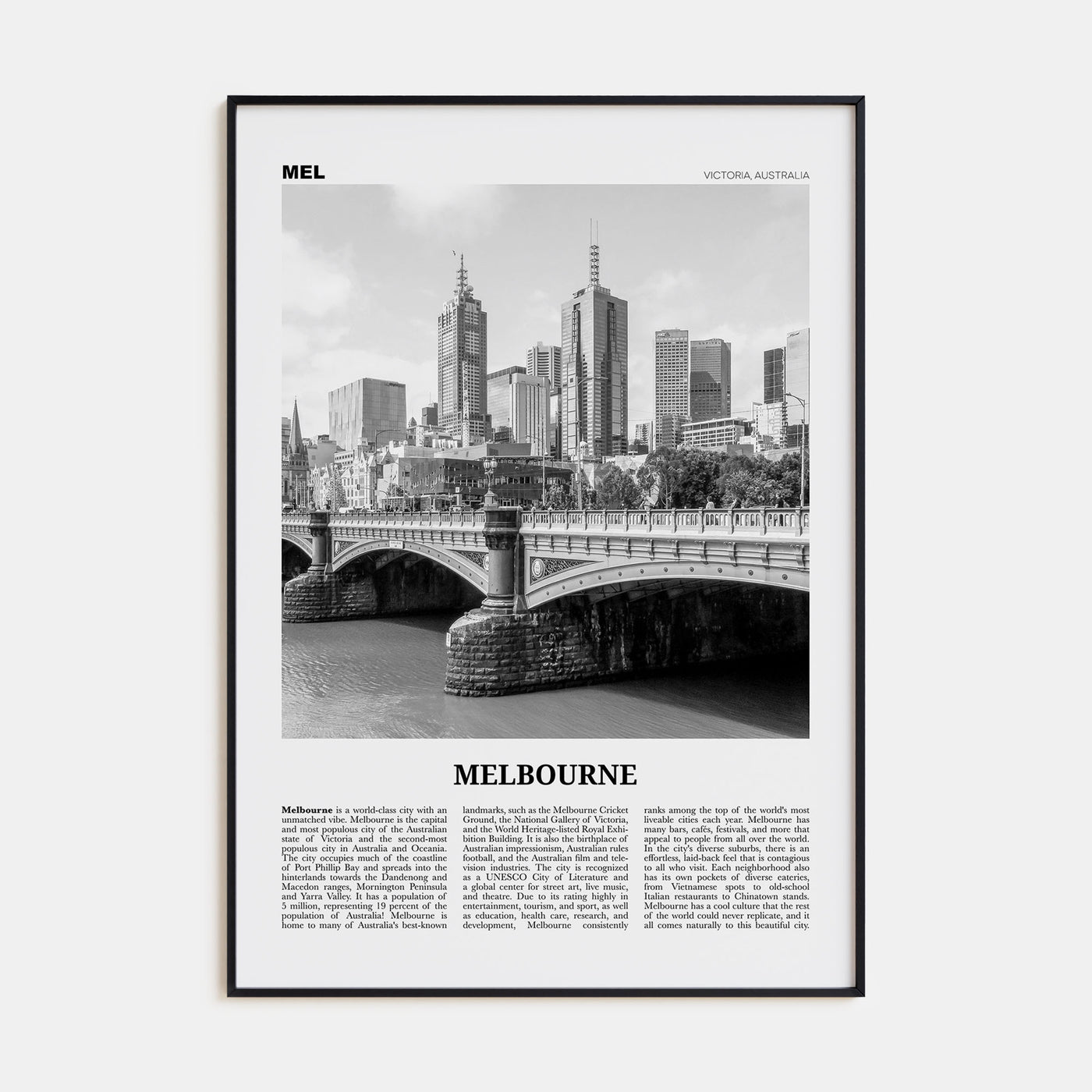 Melbourne, Australia Travel B&W No 1 Poster