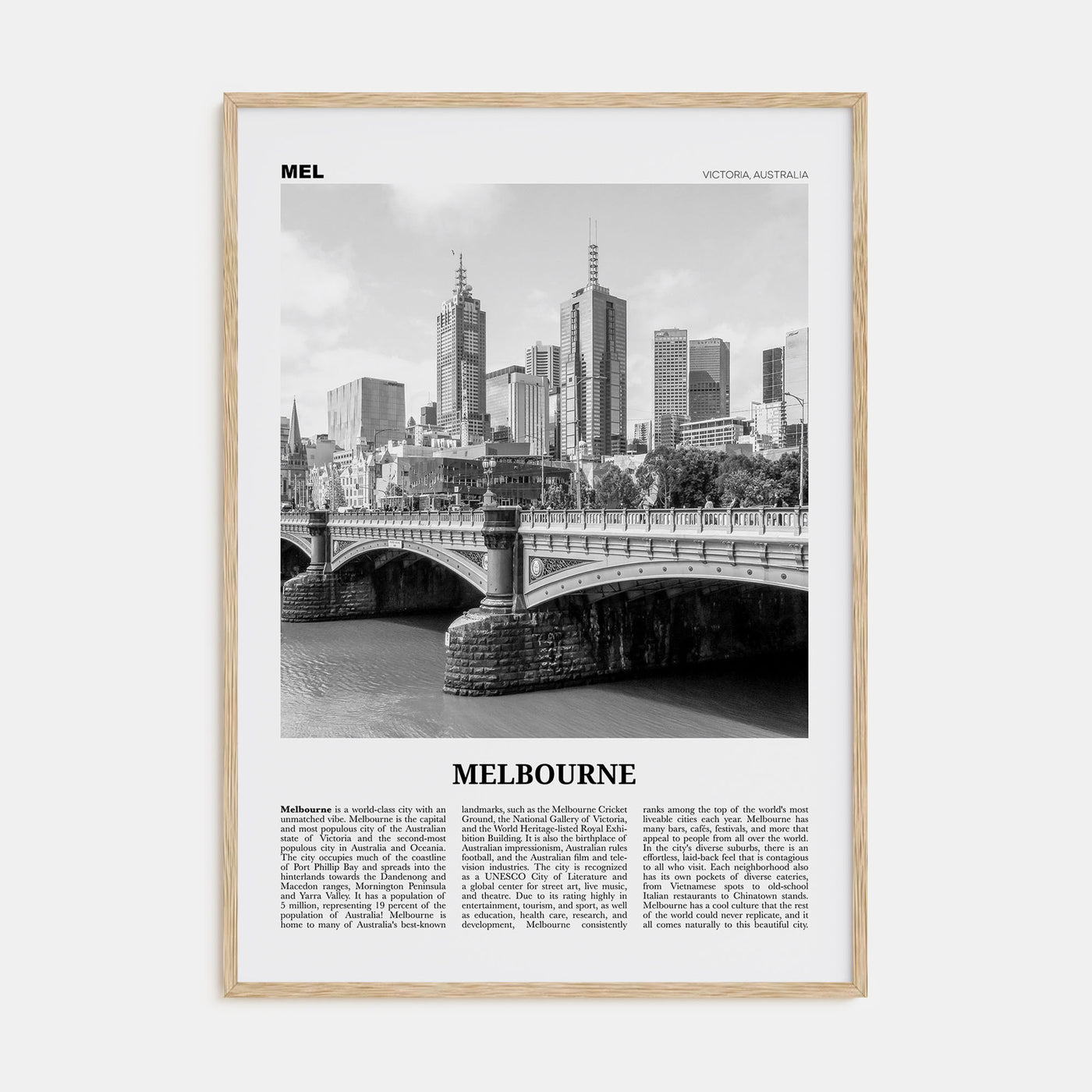 Melbourne, Australia Travel B&W No 1 Poster