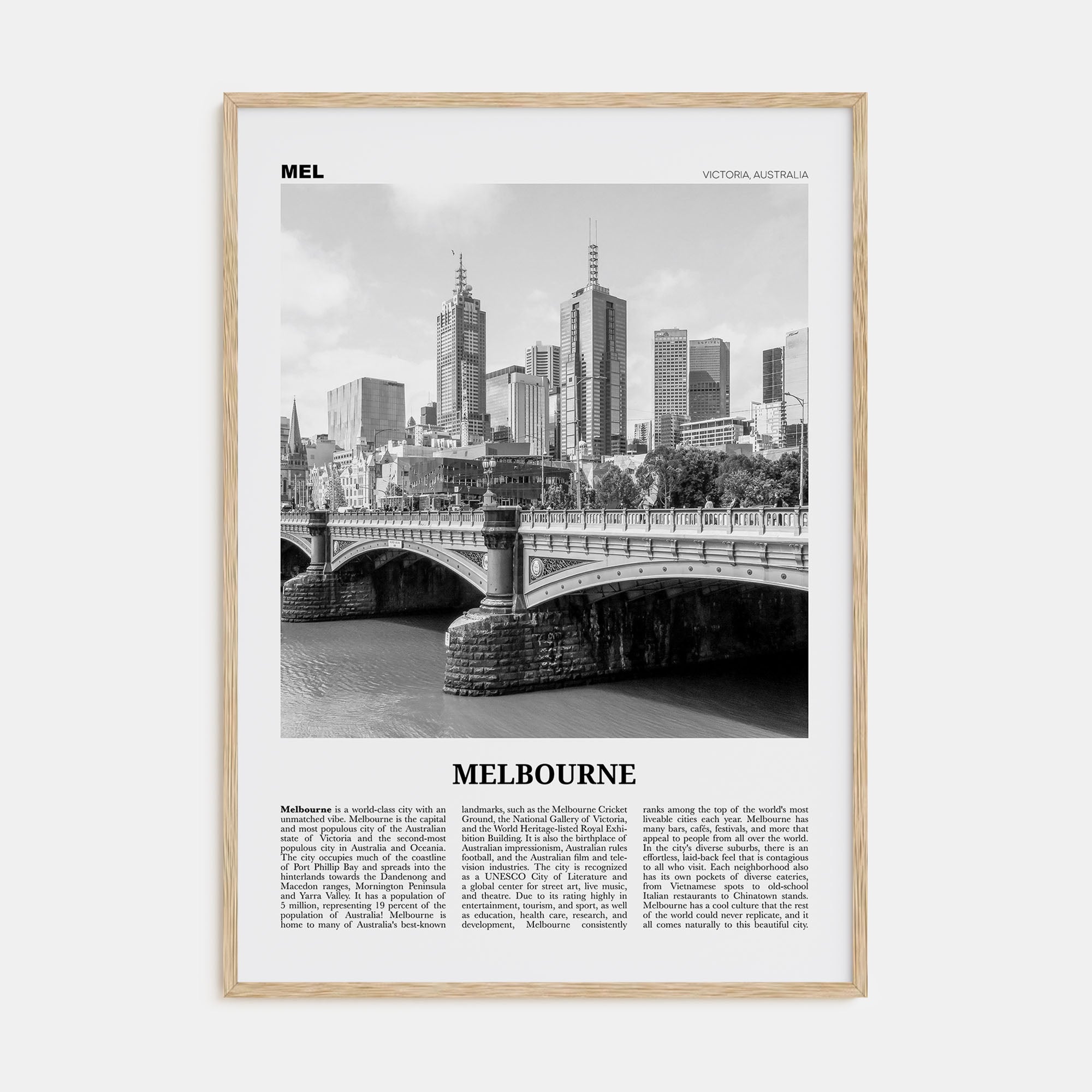 Melbourne, Australia Travel B&W No 1 Poster