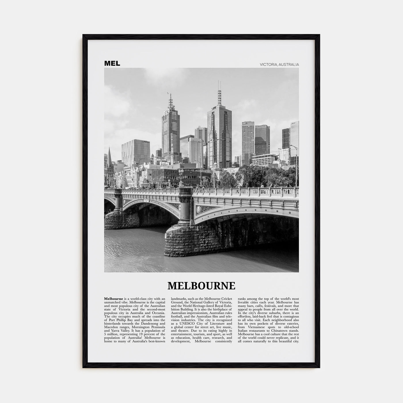 Melbourne, Australia Travel B&W No 1 Poster