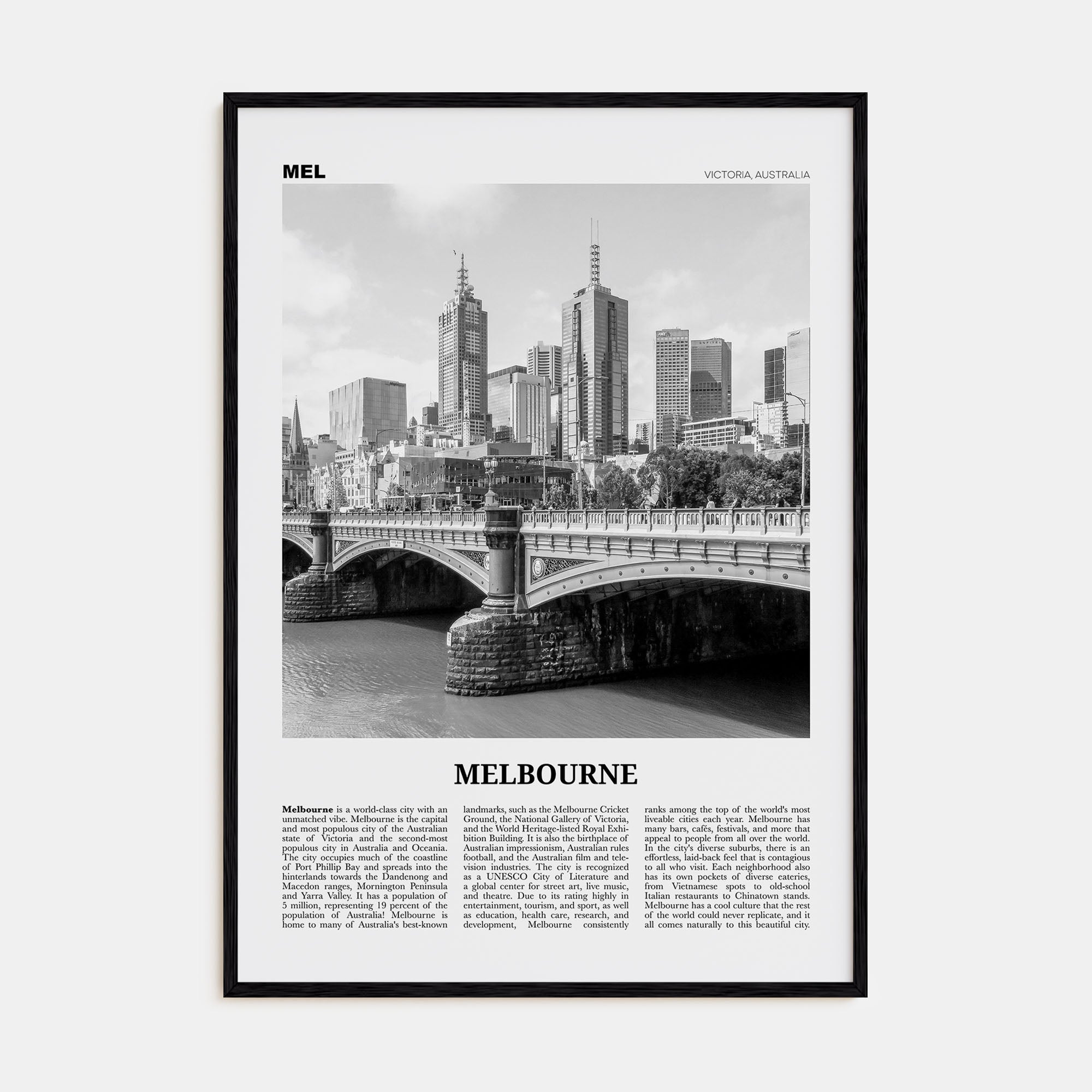Melbourne, Australia Travel B&W No 1 Poster