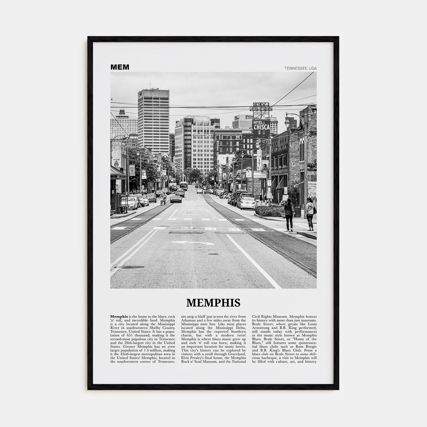 Memphis Travel B&W No 1 Poster