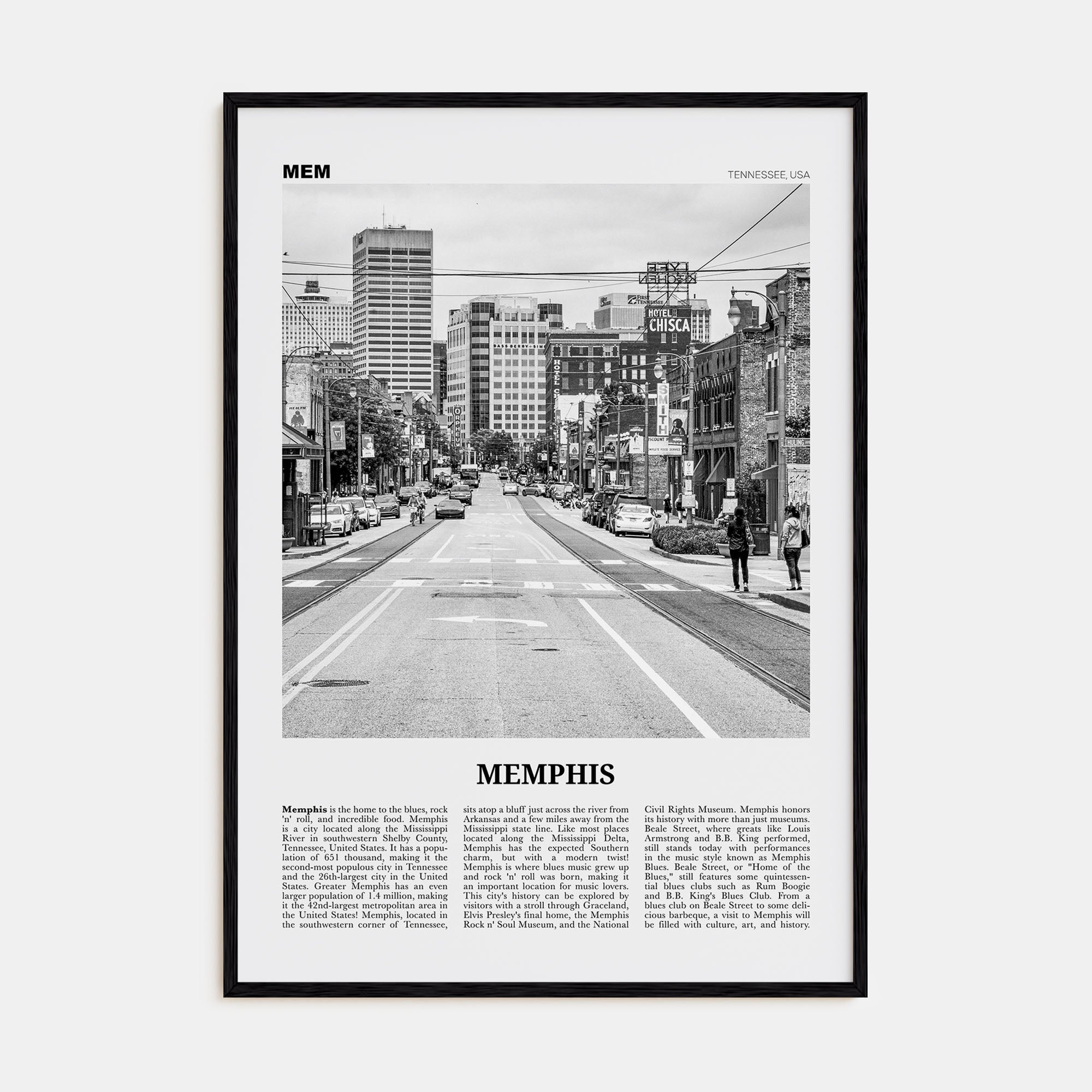 Memphis Travel B&W No 1 Poster