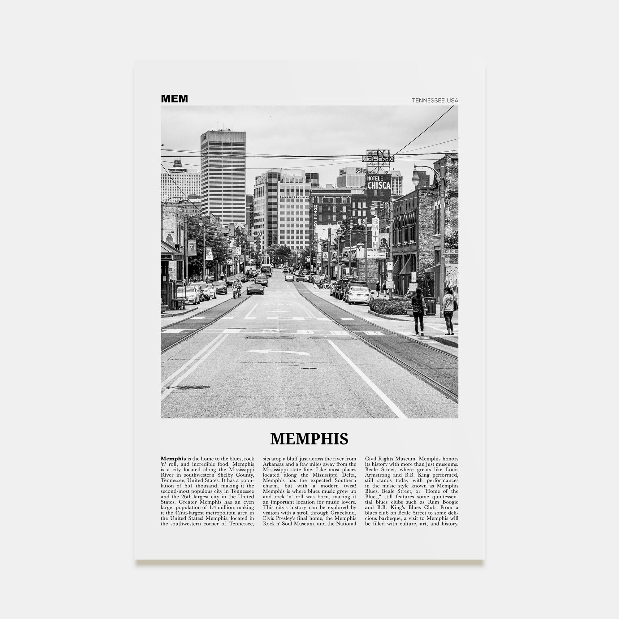 Memphis Travel B&W No 1 Poster