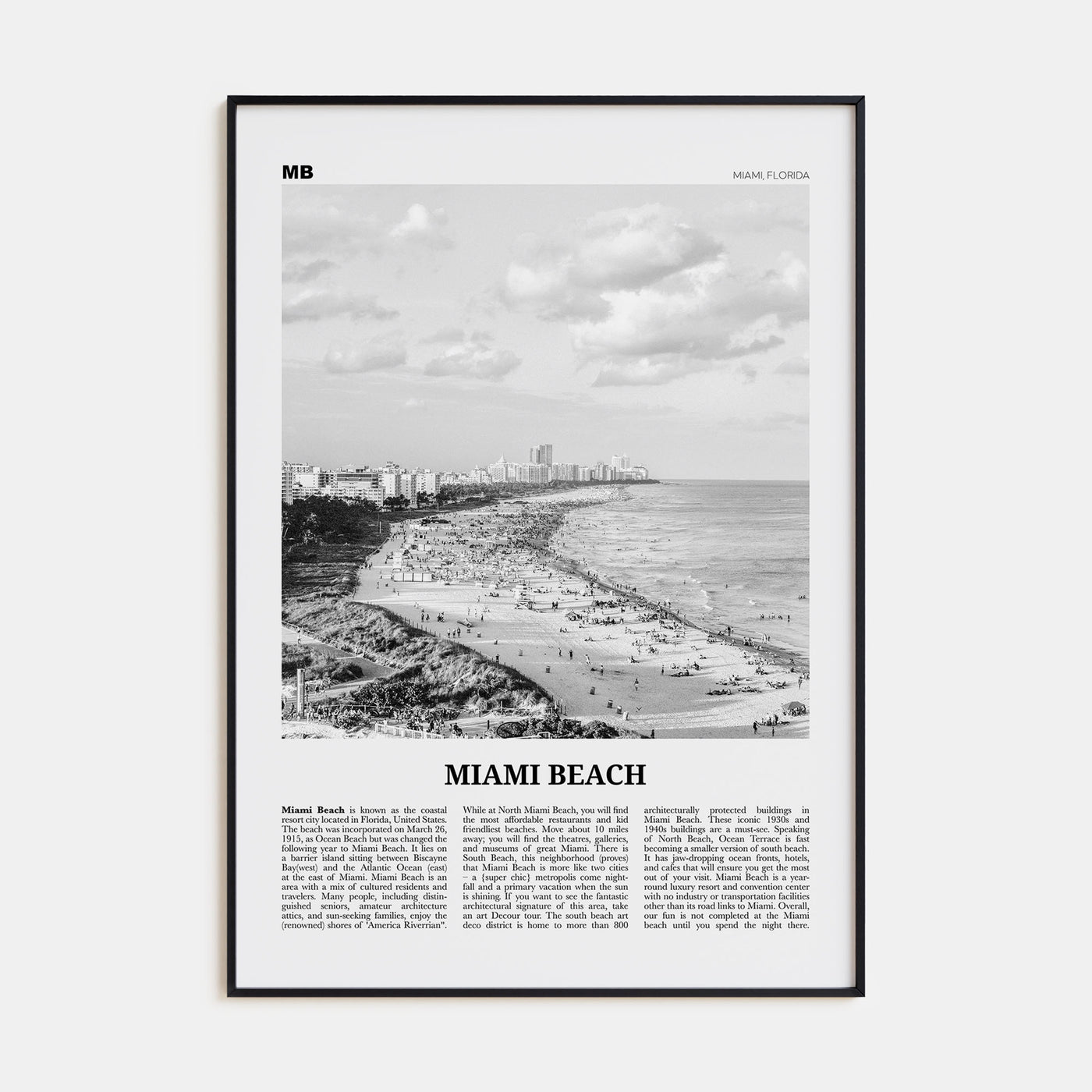 Miami Beach Travel B&W Poster